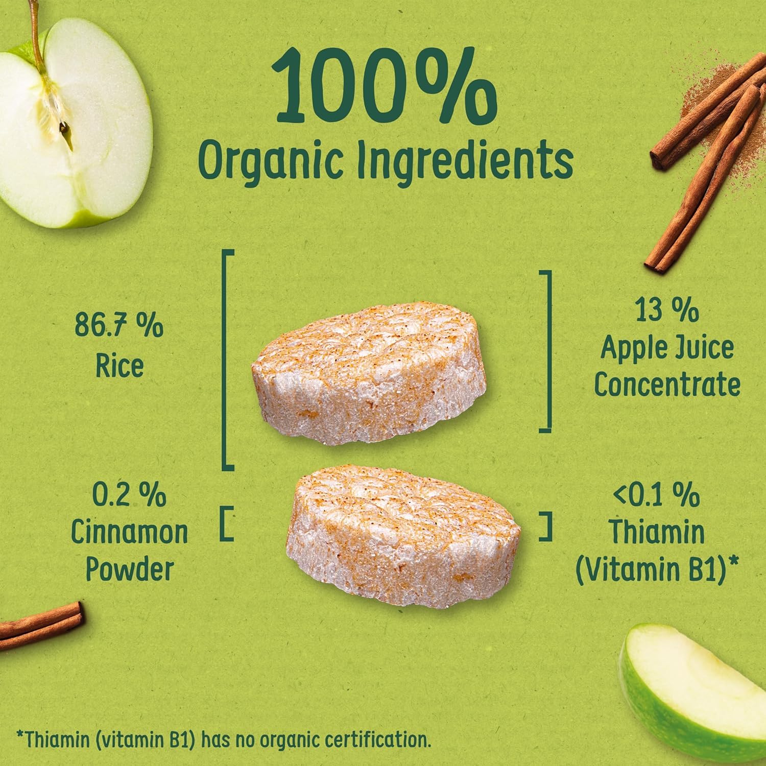 Organix Apple Organic Rice Cake Clouds Baby Snack | 7+ Months | Gluten Free | 18g Pack of 20