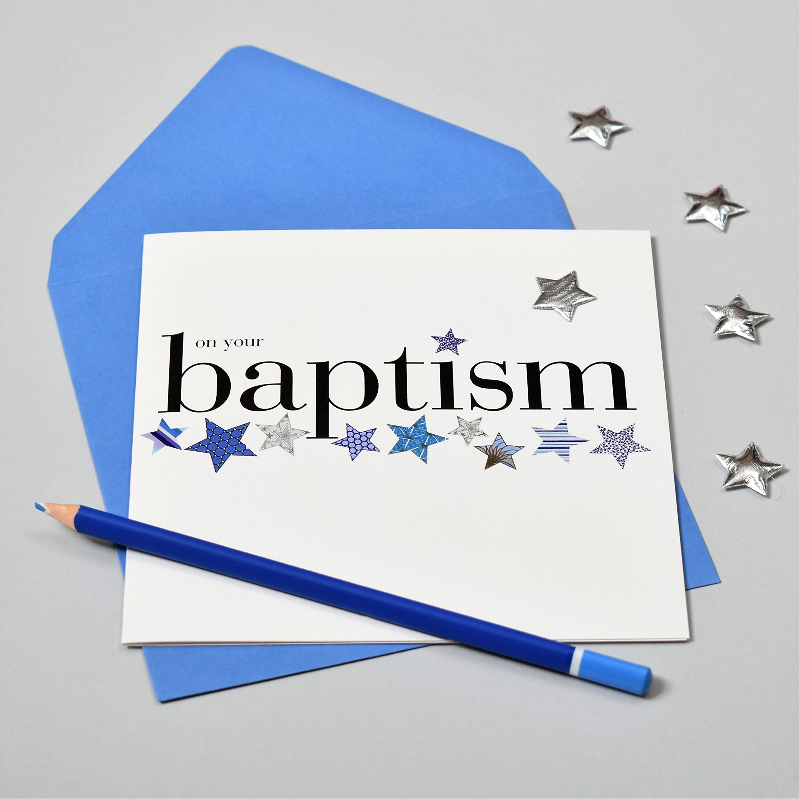 Claire Giles Greeting Cards - On Your Baptism Card | Blue/Grey | 150x150mm | Padded Silver Star 3
