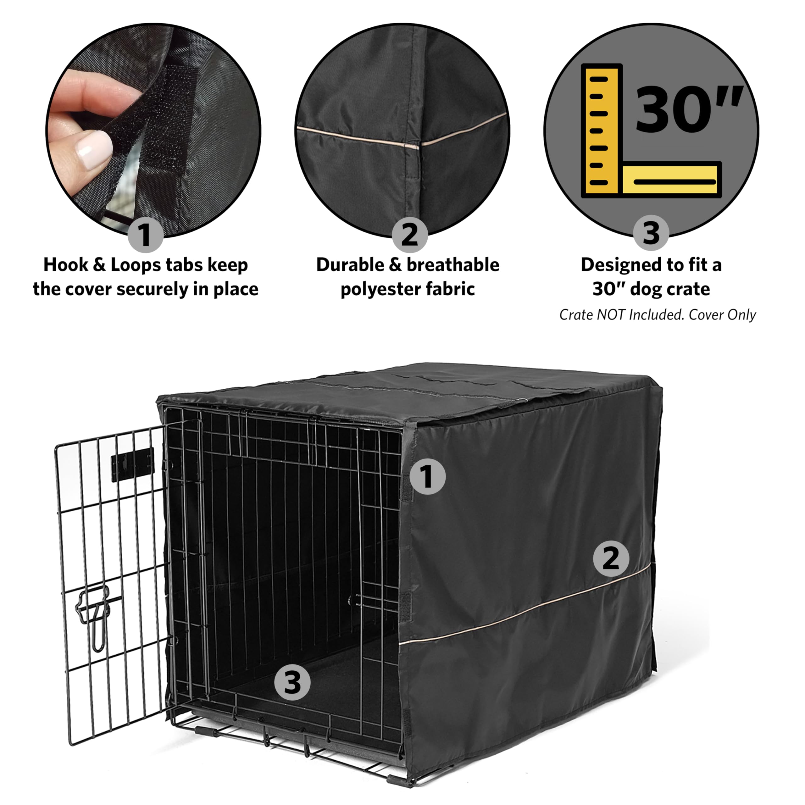 MidWest Homes for Pets Black Polyester Crate Cover for 76cm Crates | Breathable & Secure Fit 3