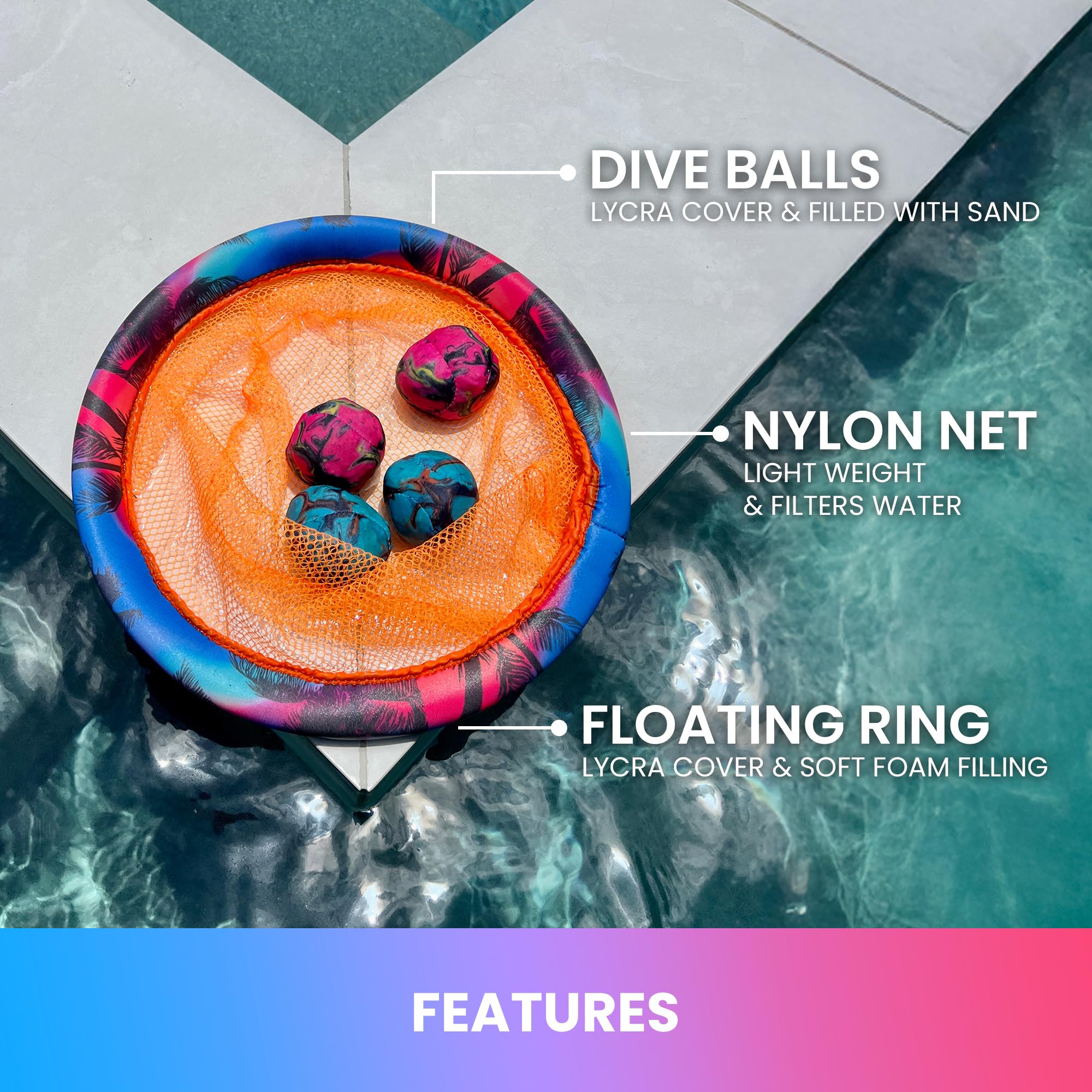 Waboba Dunk or Dive Pool Toy Toss Game - Floating Ring Net & 4 Dive Balls | Ages 8+ 3