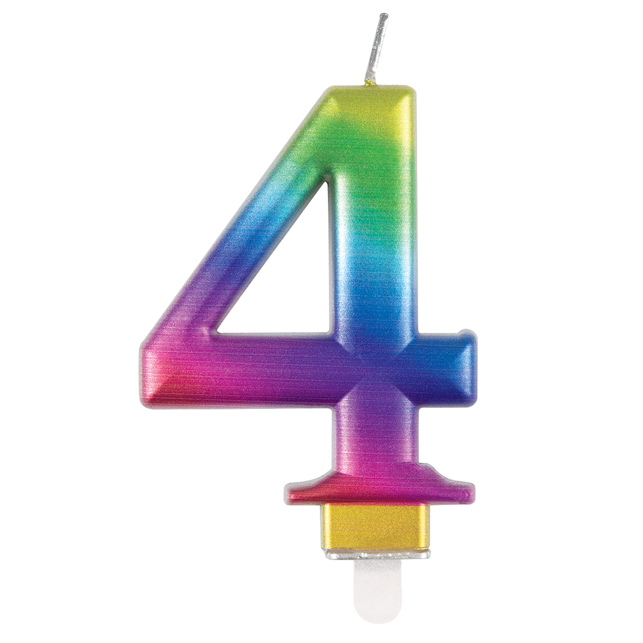 Unique Metallic Rainbow Number 4 Birthday Candle - Vibrant 3D Topper | Wax | Unscented 1