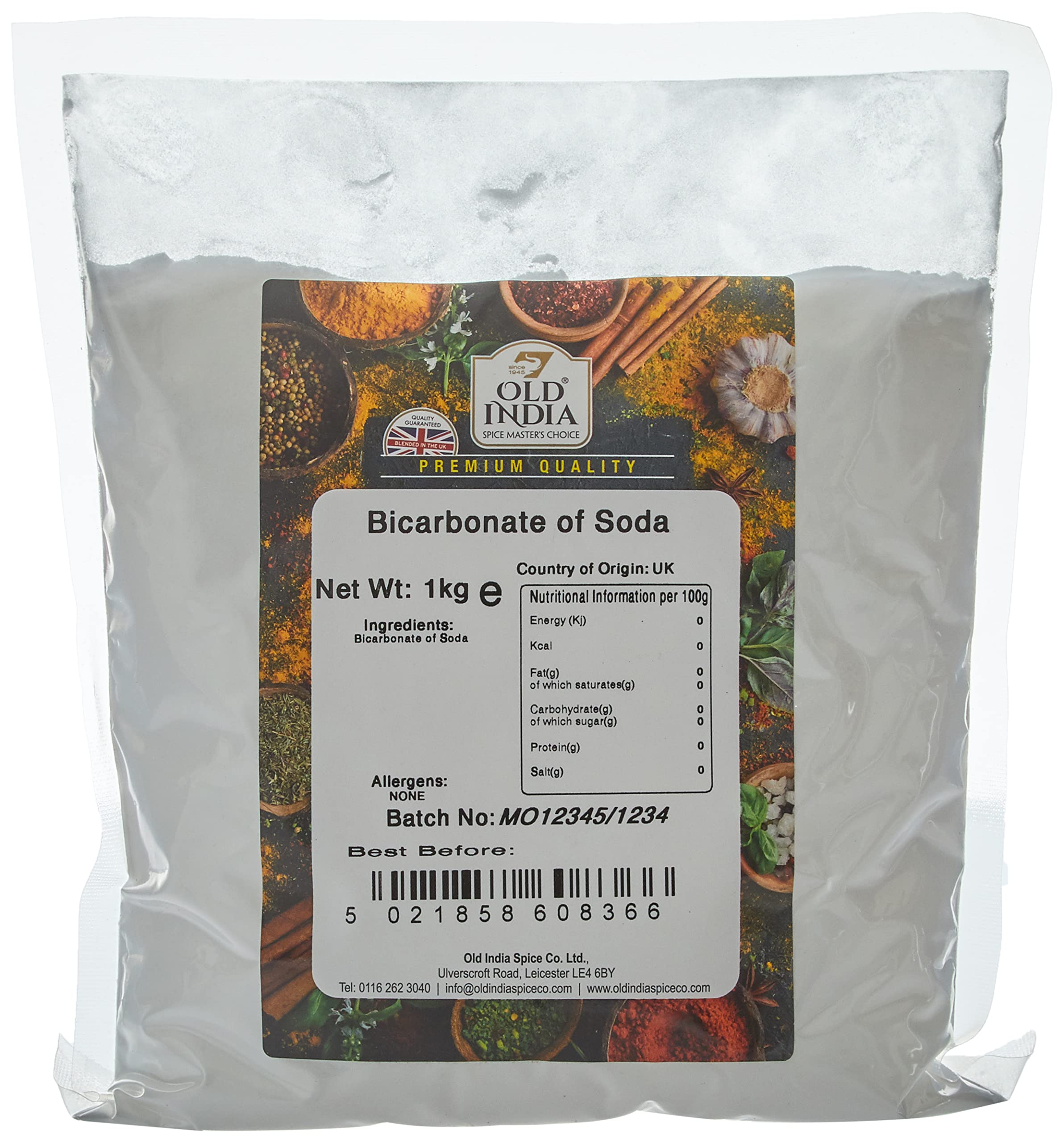 Old India Bicarbonate of Soda Powder - Natural Raising Agent | 1kg | 2 Year Shelf Life