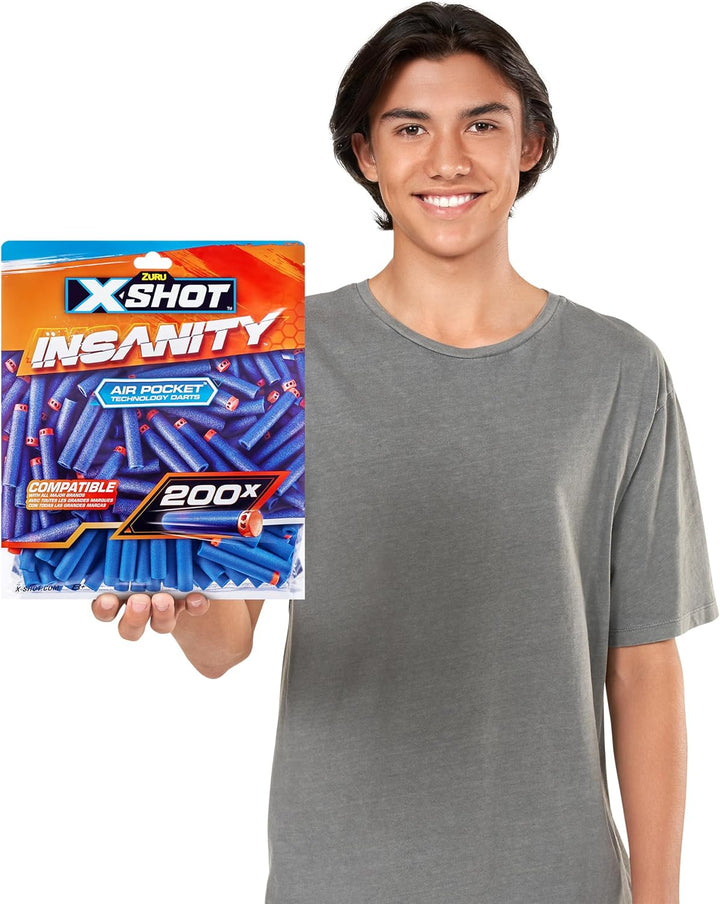 XShot Insanity 200 Dart Refill Pack by ZURU - Air Pocket Technology Darts for XShot and Compatible Foam Blasters