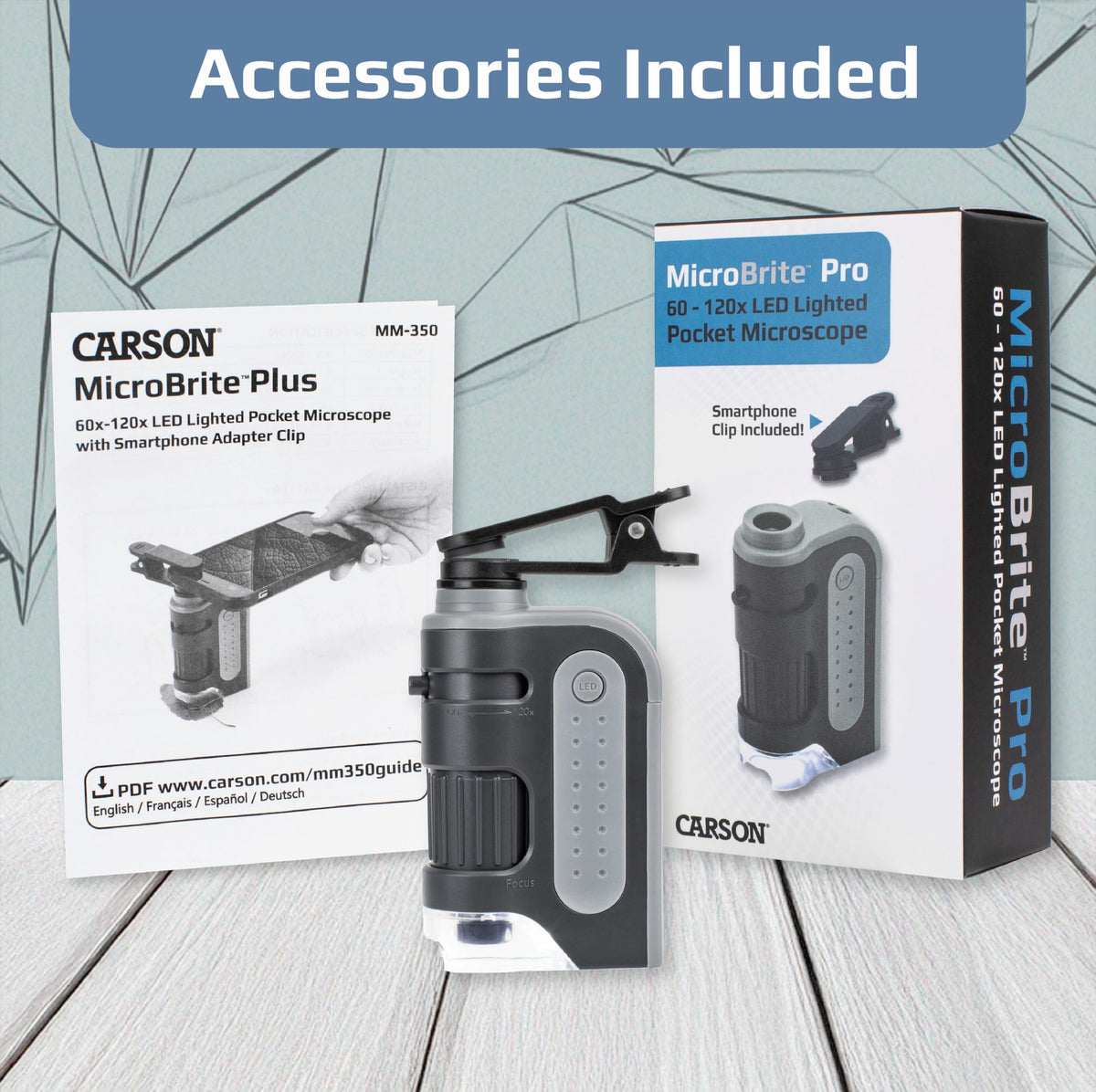 Carson MicroBrite Pro Pocket Microscope - 60x–120x Magnification, Smartphone Adapter Clip