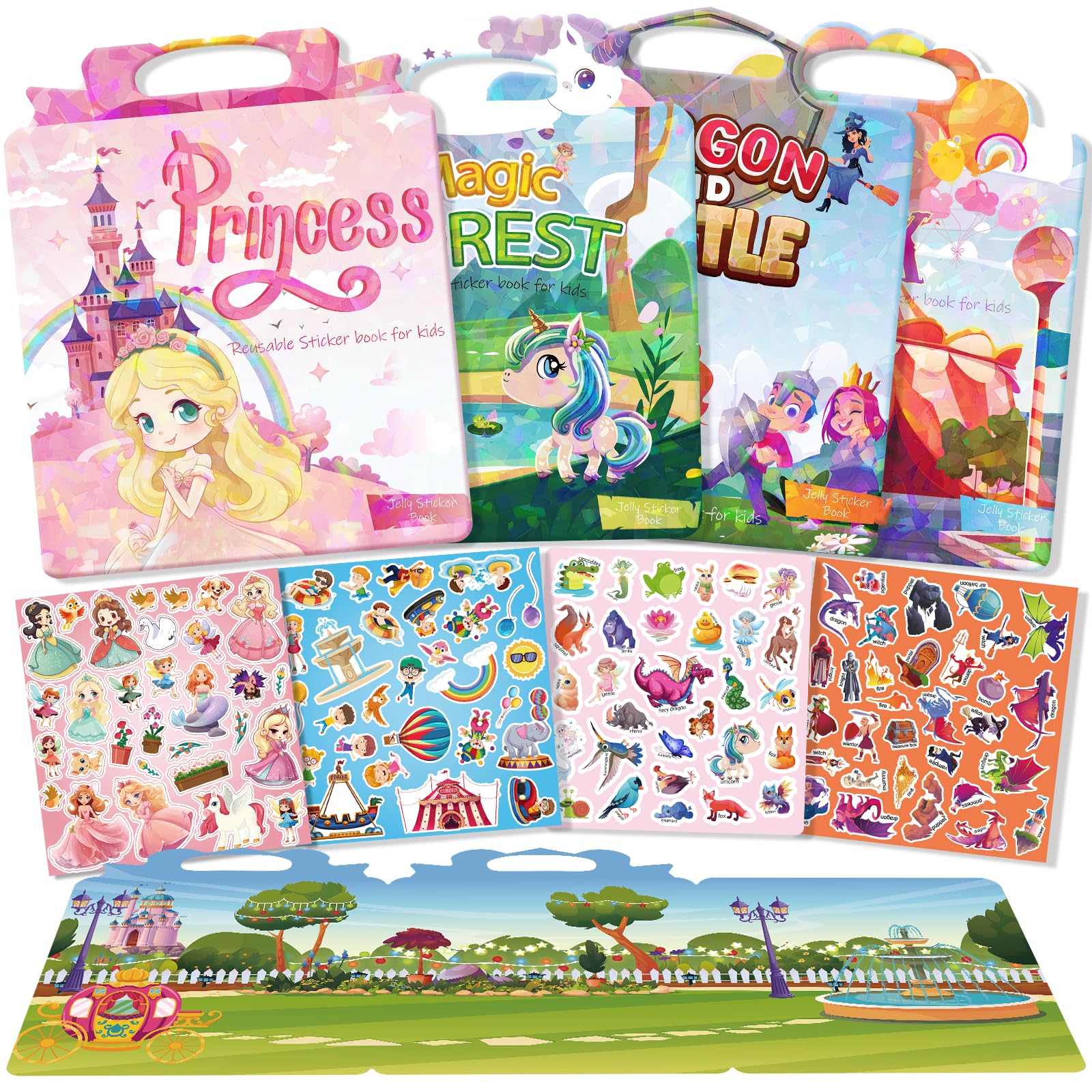 GUYUCOM Reusable Sticker Book Set - 4 Themes with 140+ Stickers for Kids