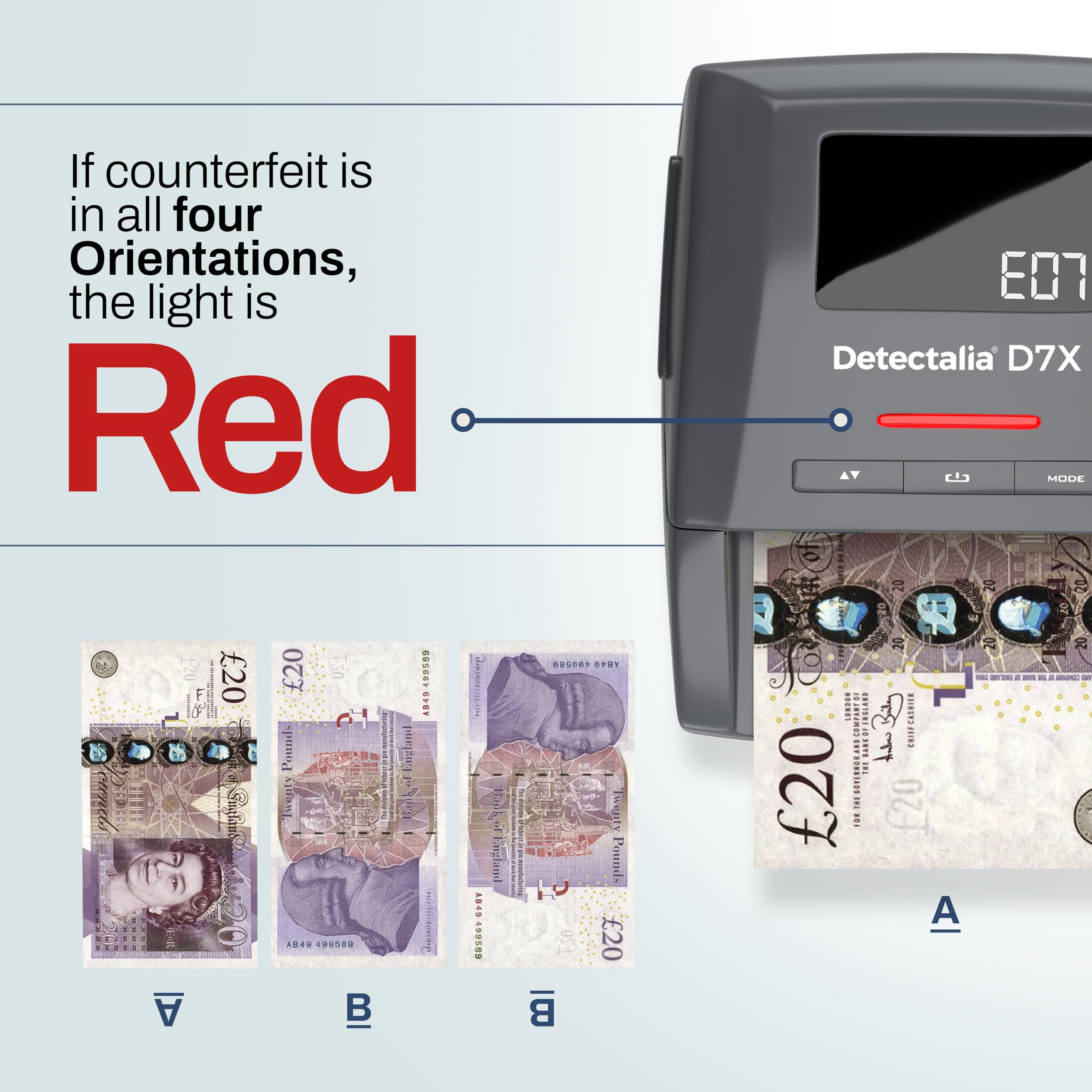 Detectalia D7X Counterfeit Banknote Detector - Checks 6 Currencies (GBP, EUR, CHF, PLN, CZK, SEK) 4