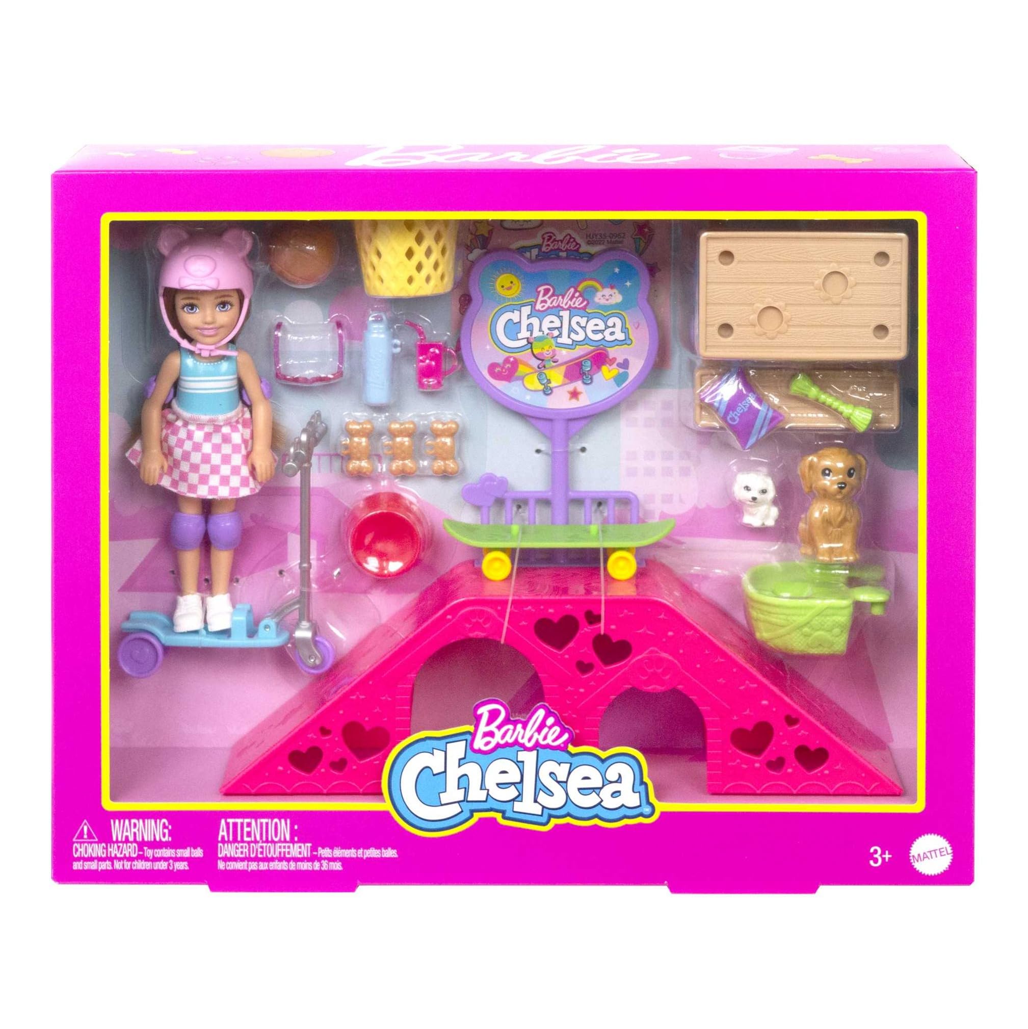 Barbie Chelsea Doll Skatepark Playset with 2 Puppies, Scooter & Skateboard - Ages 3+ 13