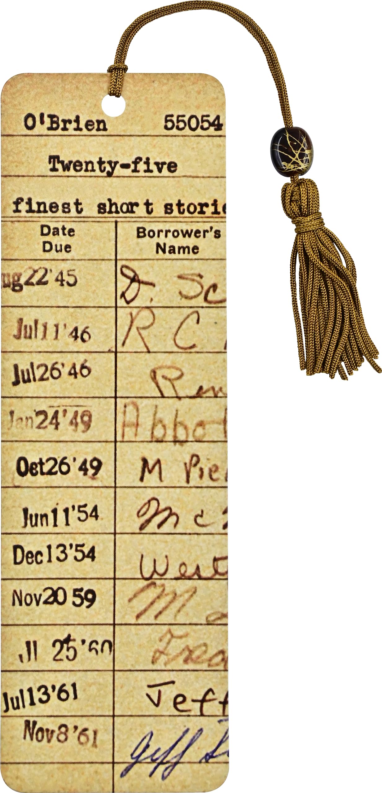 Peter Pauper Press Vintage Library Card Bookmark - Beaded Tassel | Gloss Highlights | Ruler