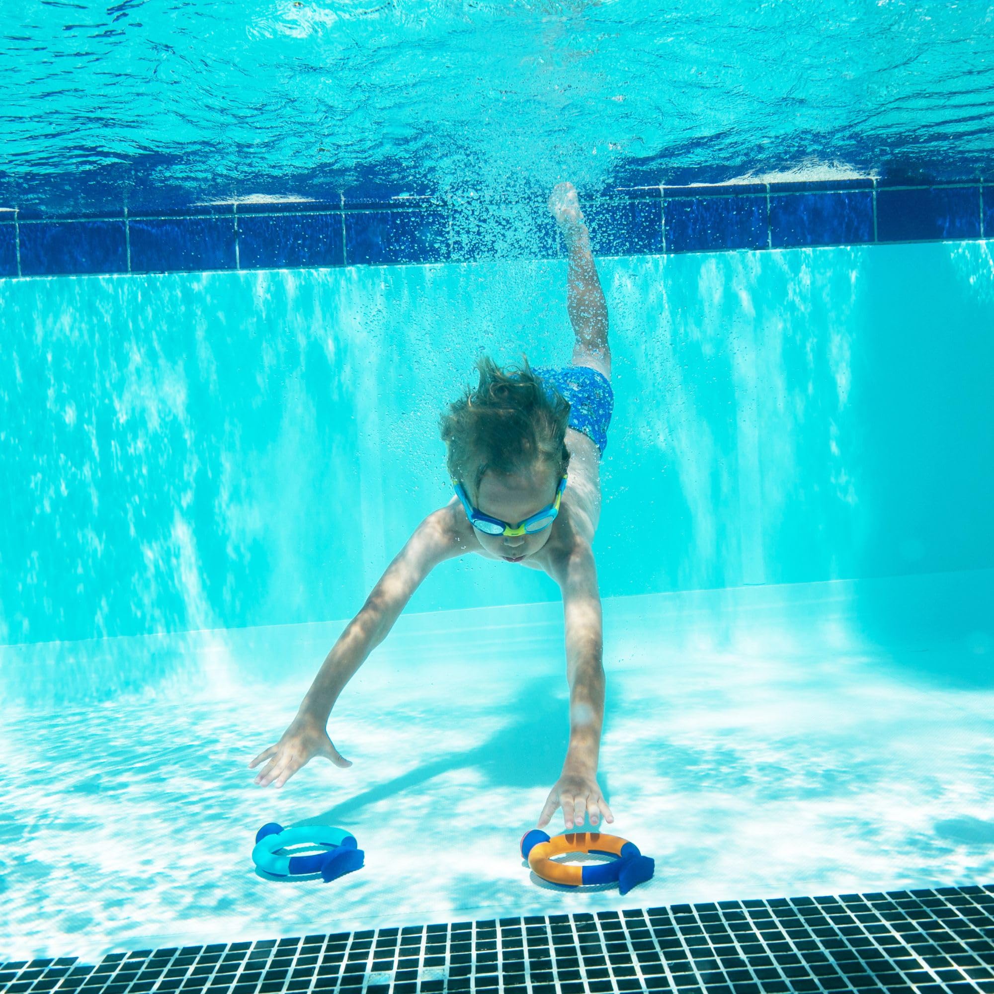 Zoggs Dive Rings - Confidence Building Pool Sinkies for Kids Age 3+ | 3-Pack Blue/Orange/Lime 4