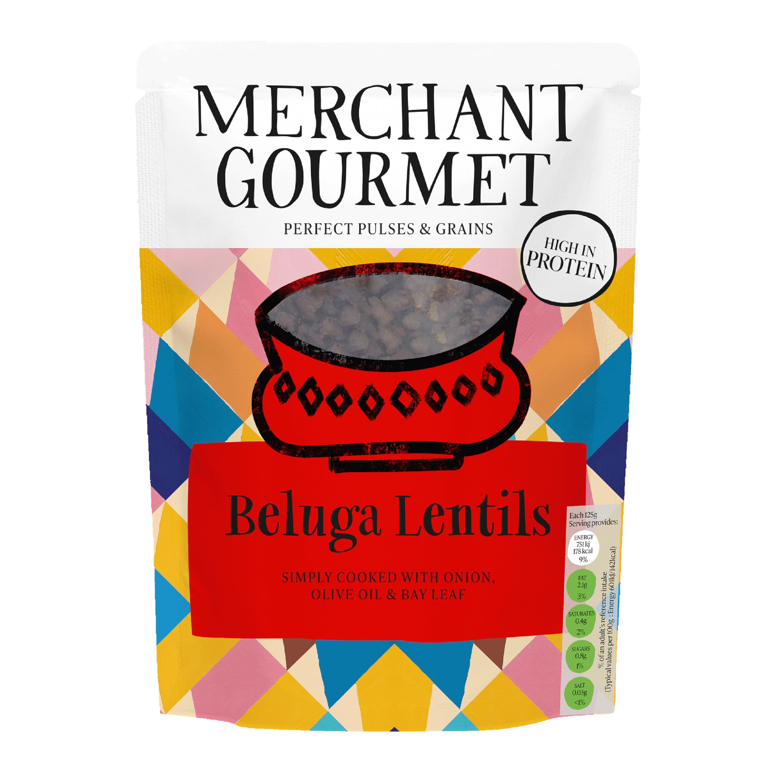 Merchant Gourmet Simply Cooked Beluga Lentils - High Protein, Low Fat | 250g Pouch | Pack of 6 2