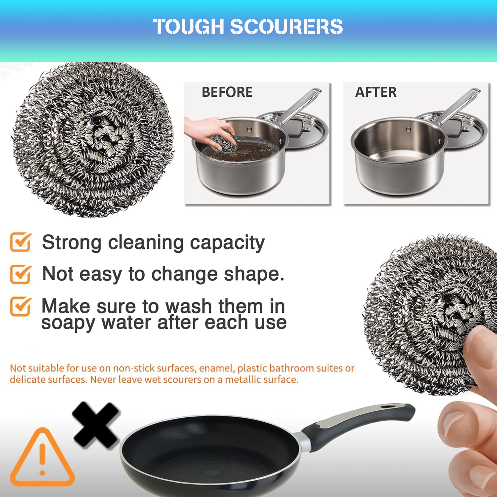 HomeSmith Stainless Steel Scourers - Heavy Duty Cleaning, Pack of 6 | HS-130 7