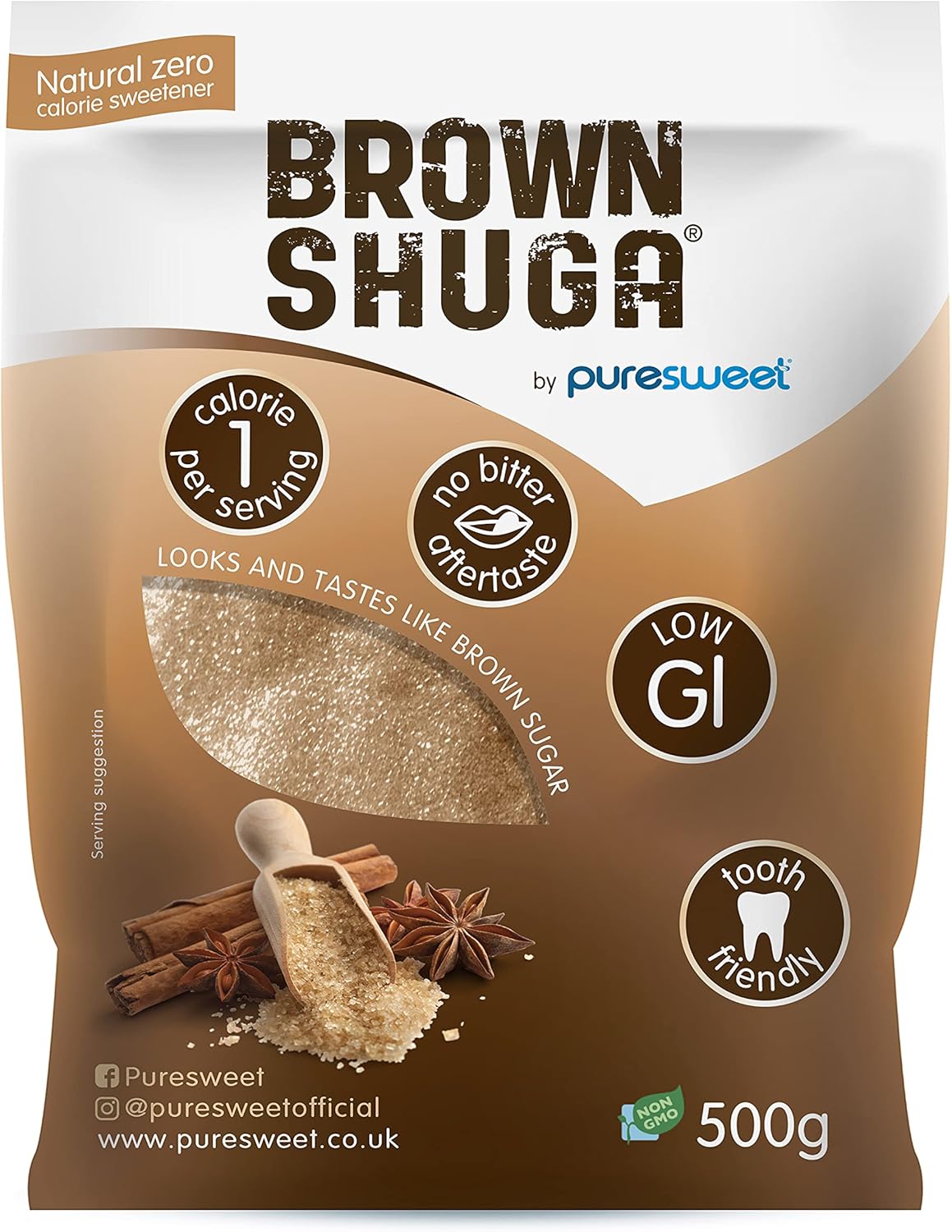 Brown Shuga® von Puresweet 500 g – Natürliche Alternative zu braunem Zucker, kein bitterer Nachgeschmack, für Diabetiker und Keto geeignet