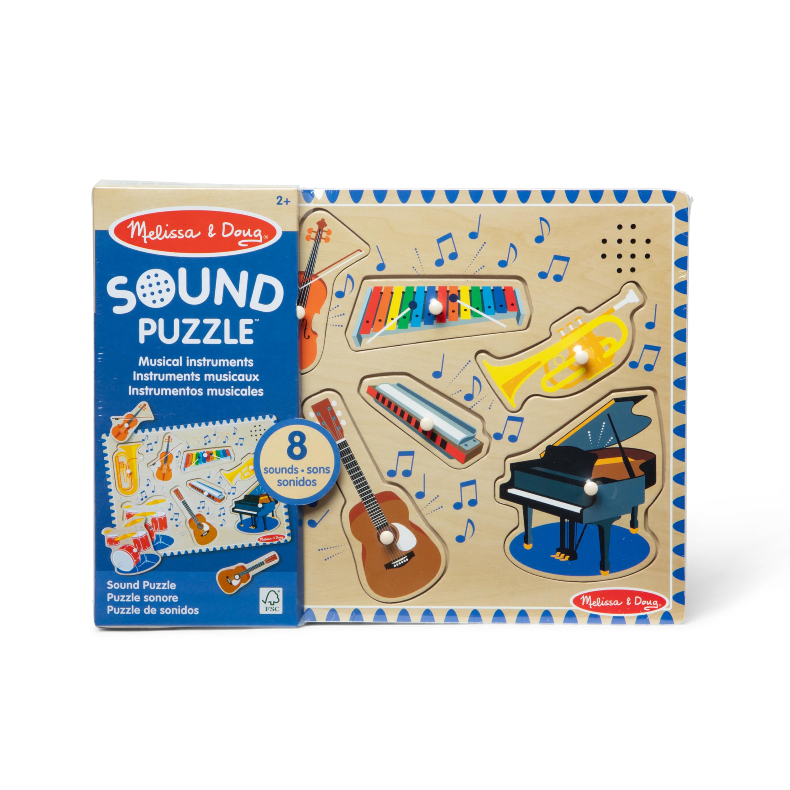 Melissa & Doug Musical Instruments Sound Puzzle - Wooden Peg Puzzle for Ages 2-5 | 8 Pieces 3