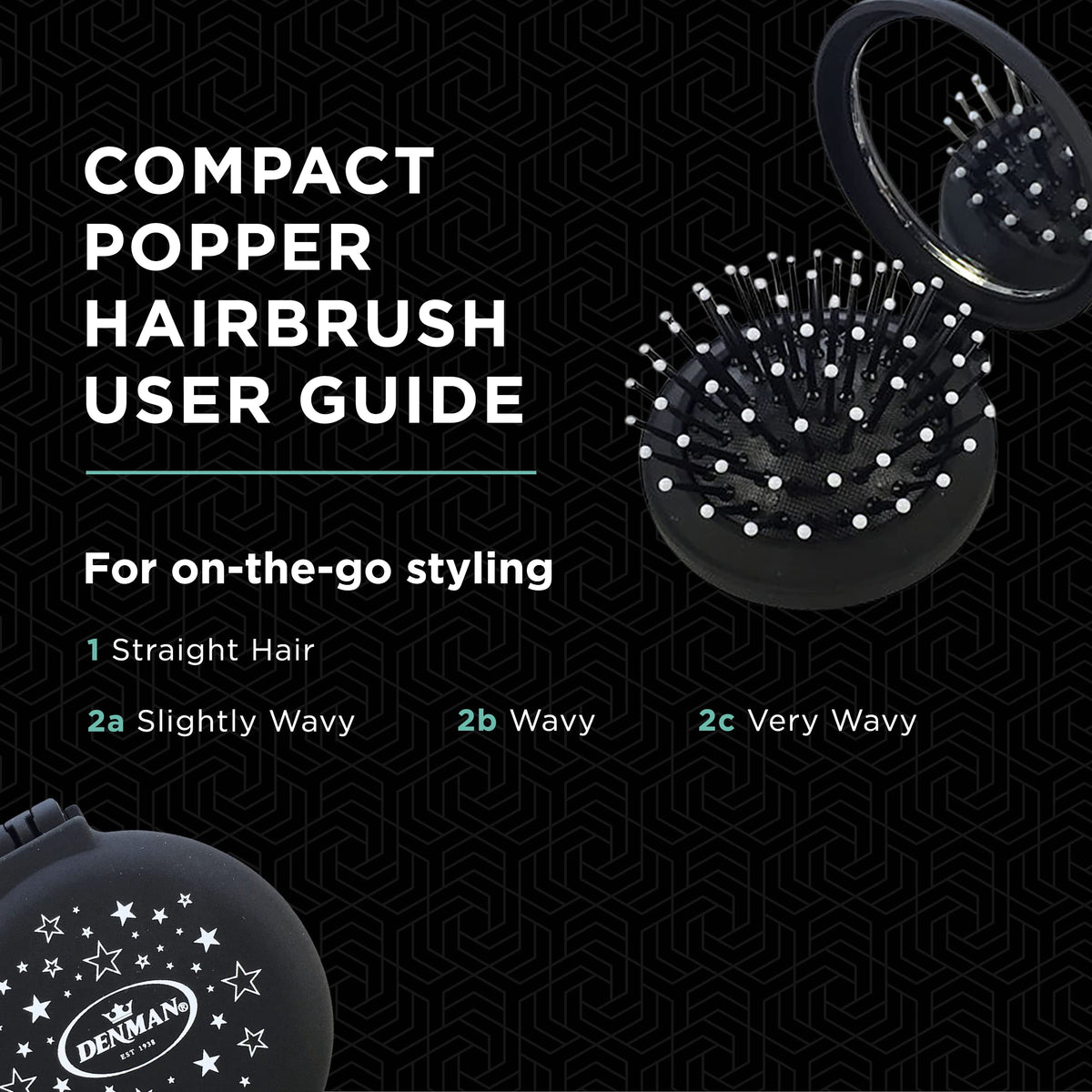 Denman Compact Popper Hairbrush - Travel-Friendly | Black Soft Touch Finish | Pink Star Motif 6