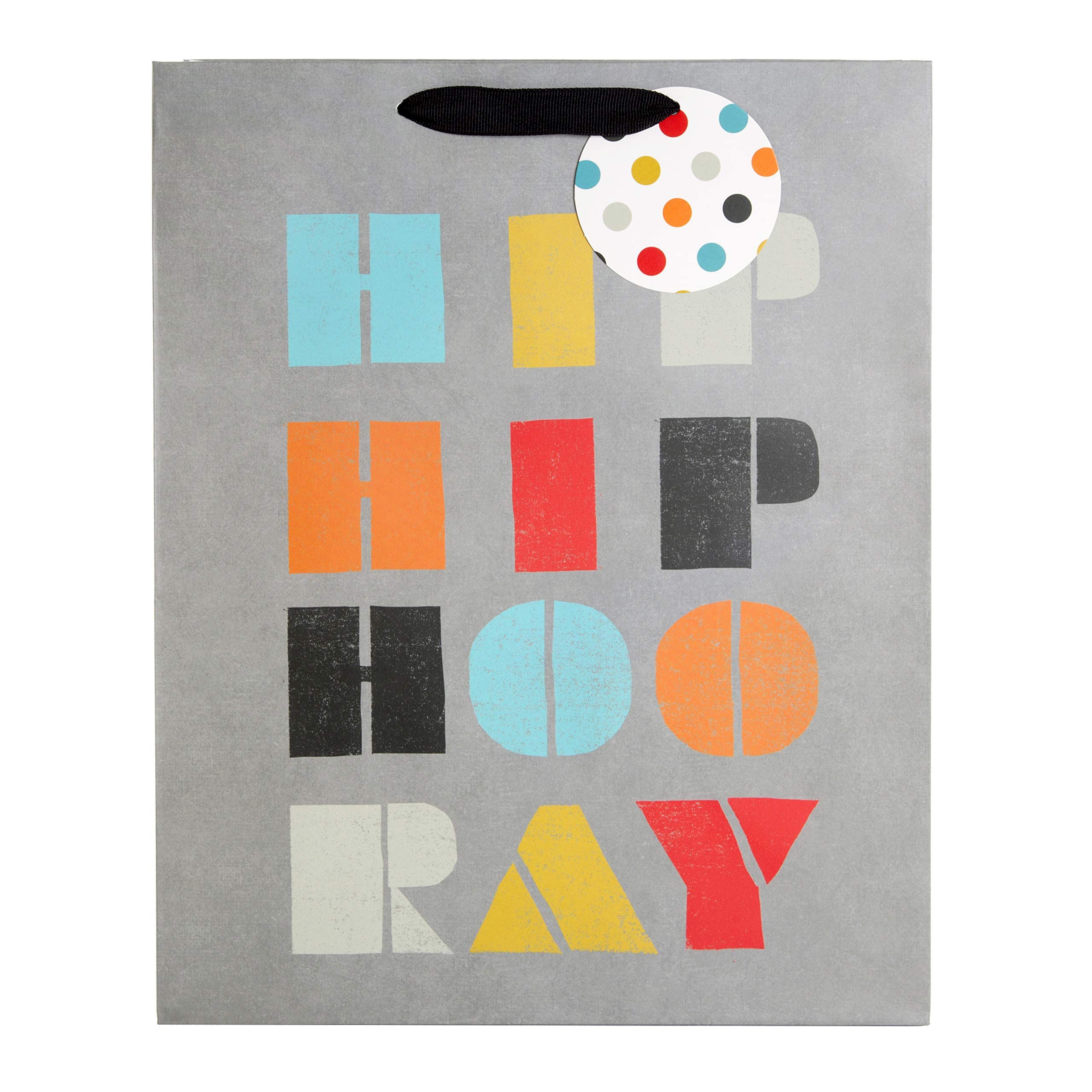 Hallmark Large Gift Bag - Grey Polka Dot 'Hip Hip Hooray' | H33cm x W26.5cm