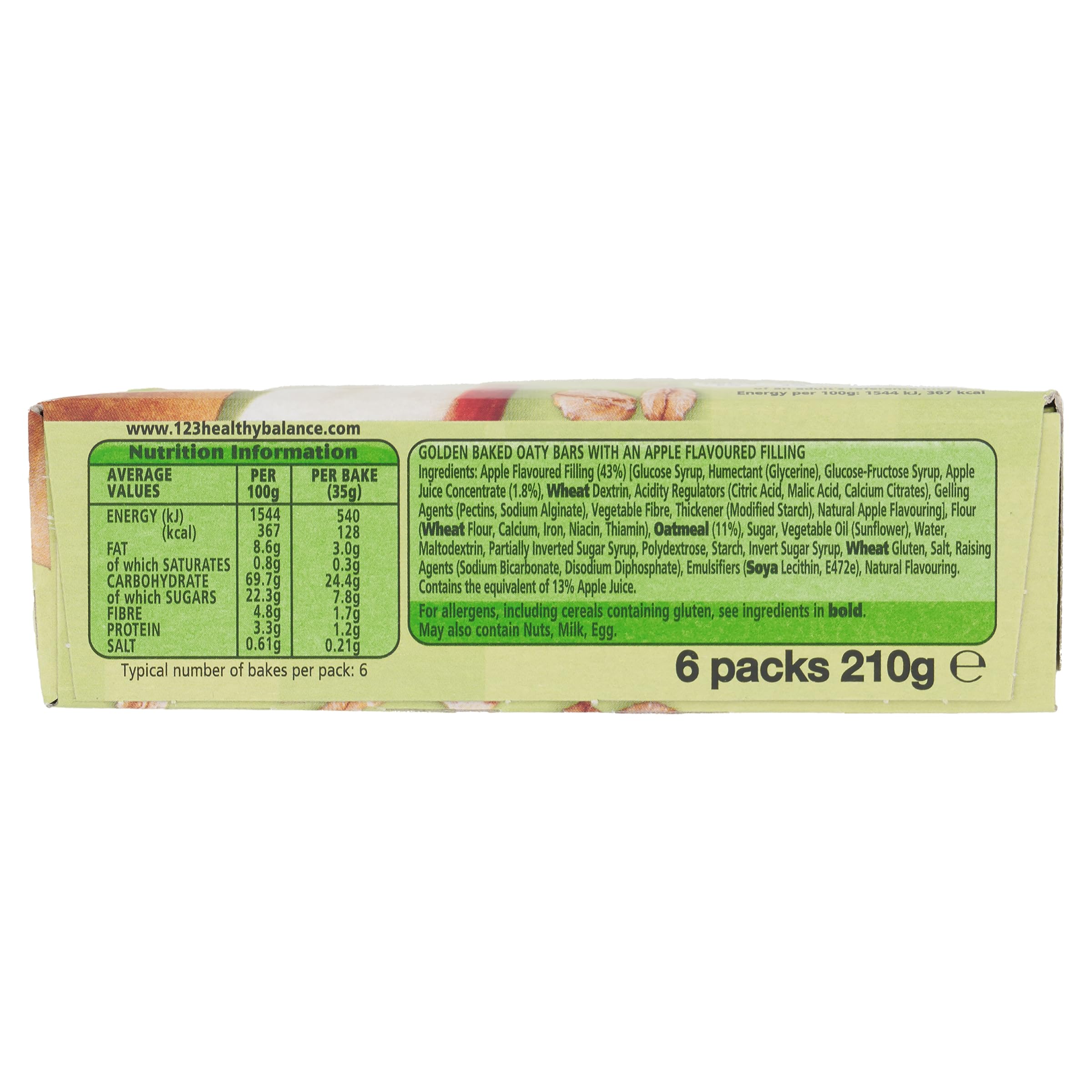 Go Ahead Apple Fruit & Oat Bakes - High Fibre, Low Calorie Snack | 6 Count, 210g 7