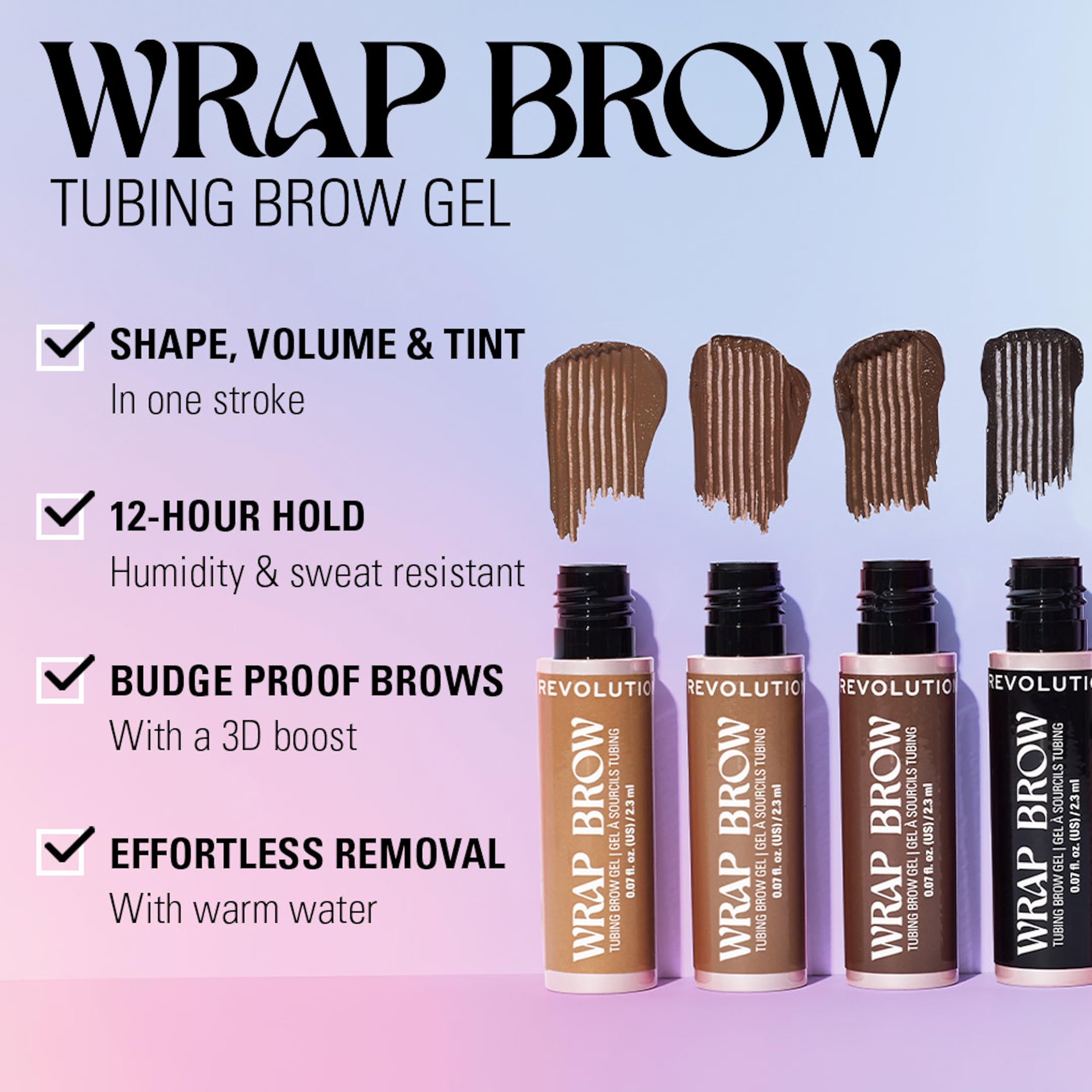 Revolution Beauty London Wrap Brow Tubing Gel - Water-Resistant Sculpting for Women | Warm Medium Brown 5