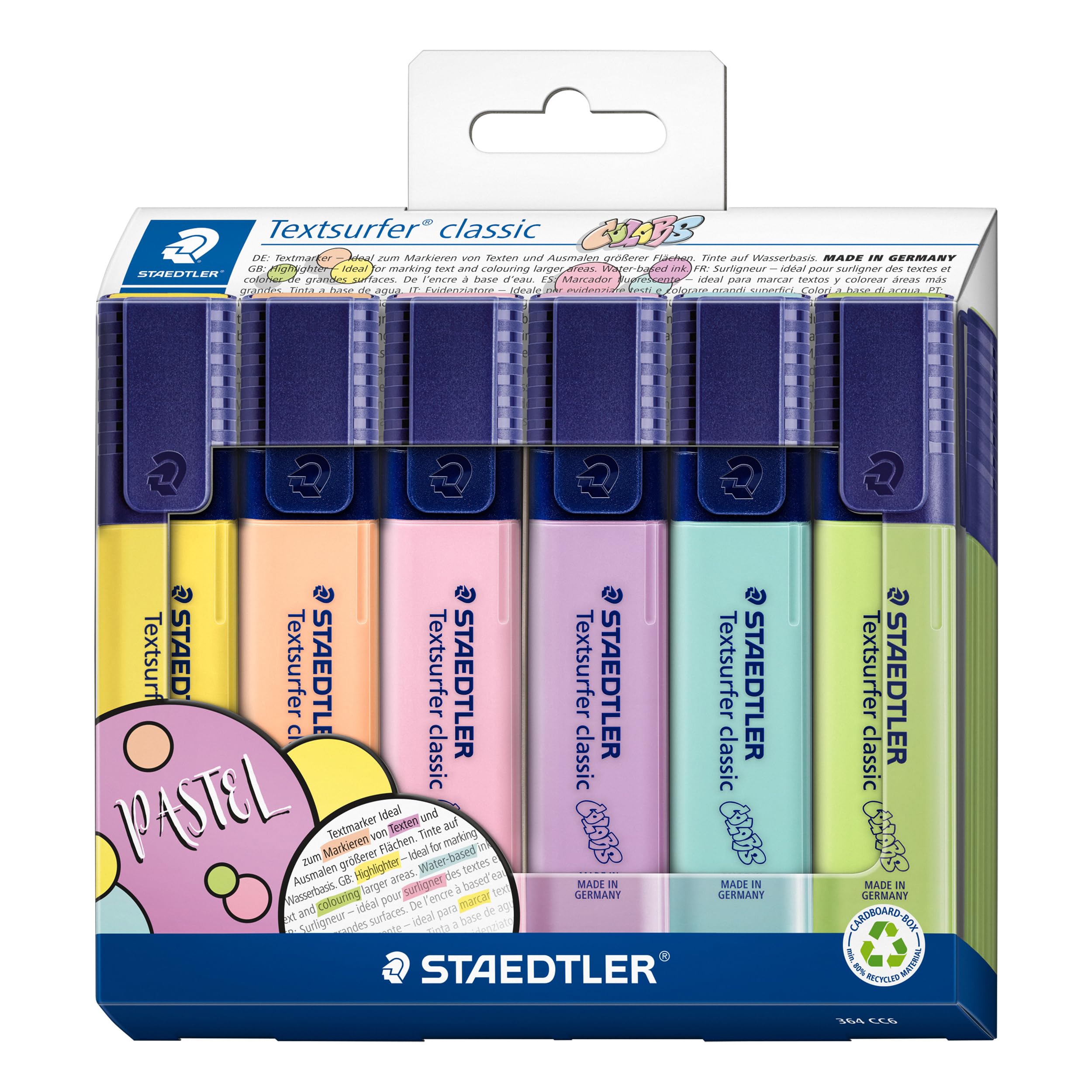 STAEDTLER Textsurfer Classic Highlighters - Assorted Pastel Colours | Chisel Tip | Ink Jet Safe