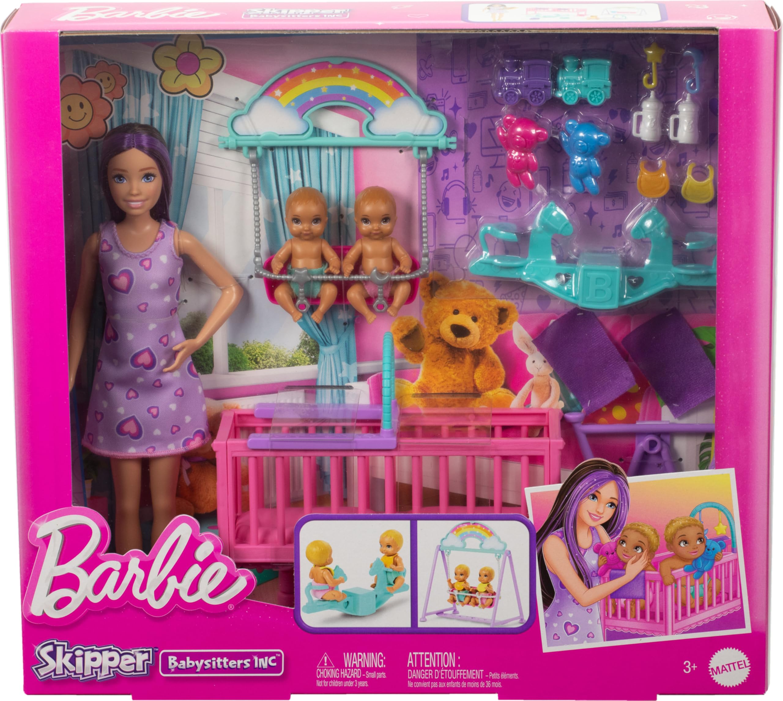 Barbie Skipper Doll & Nursery Playset with Twin Baby Dolls - Includes Rocking Crib & Accessories 7