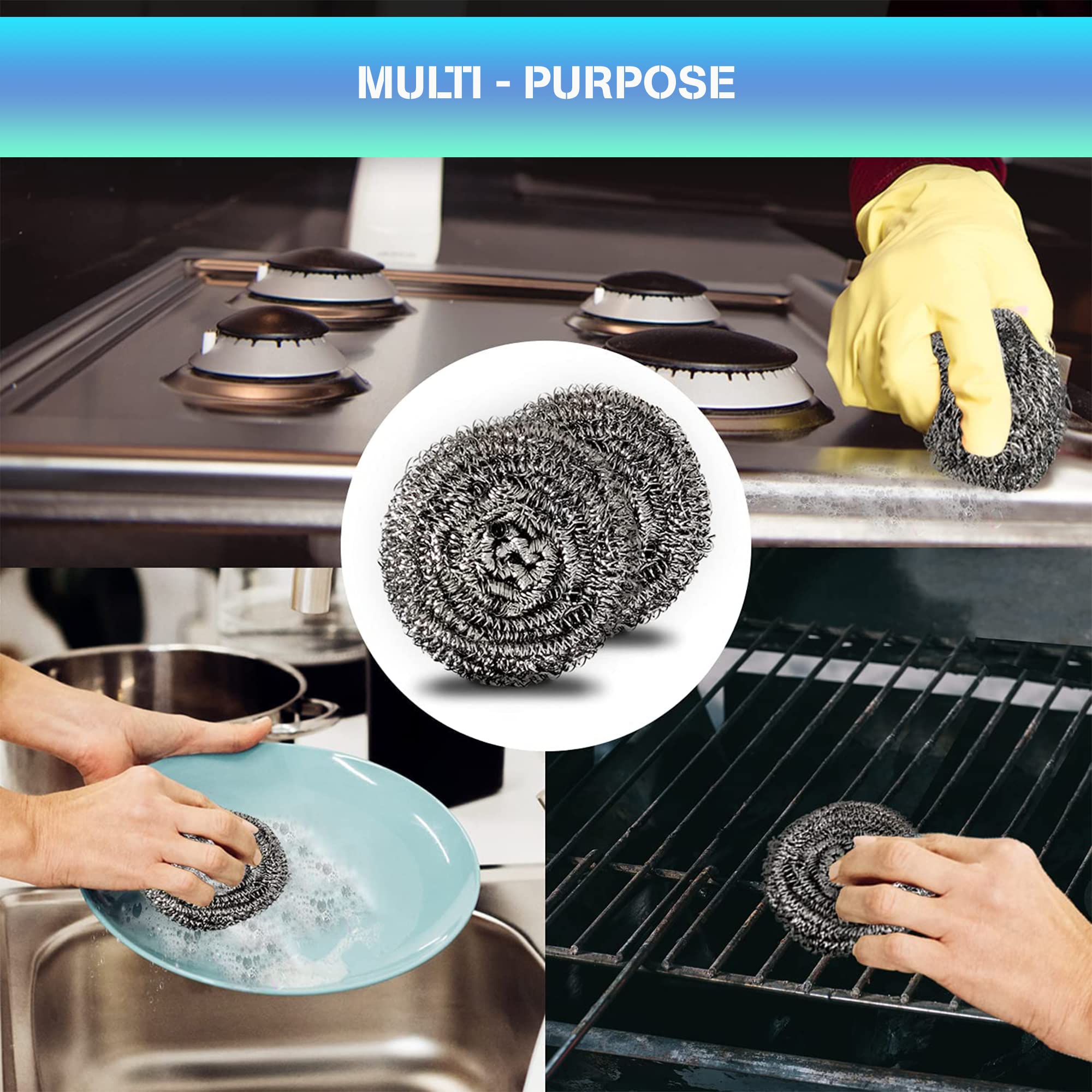 HomeSmith Stainless Steel Scourers - Heavy Duty Cleaning, Pack of 6 | HS-130 6
