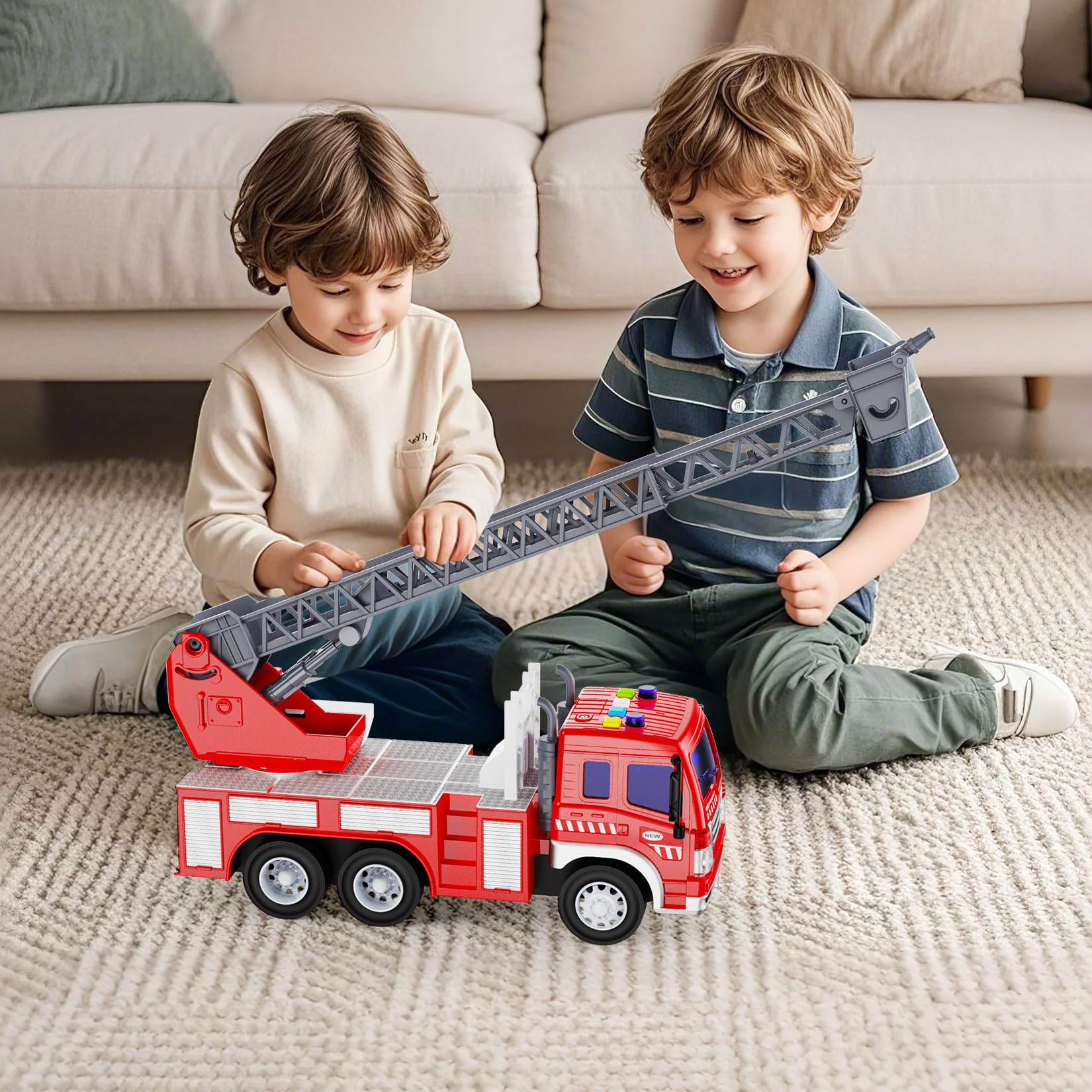 TOYABI Fire Engine Toy Truck - 1:16 Scale with Lights & Sound | Ages 3+ | ABS Plastic 6