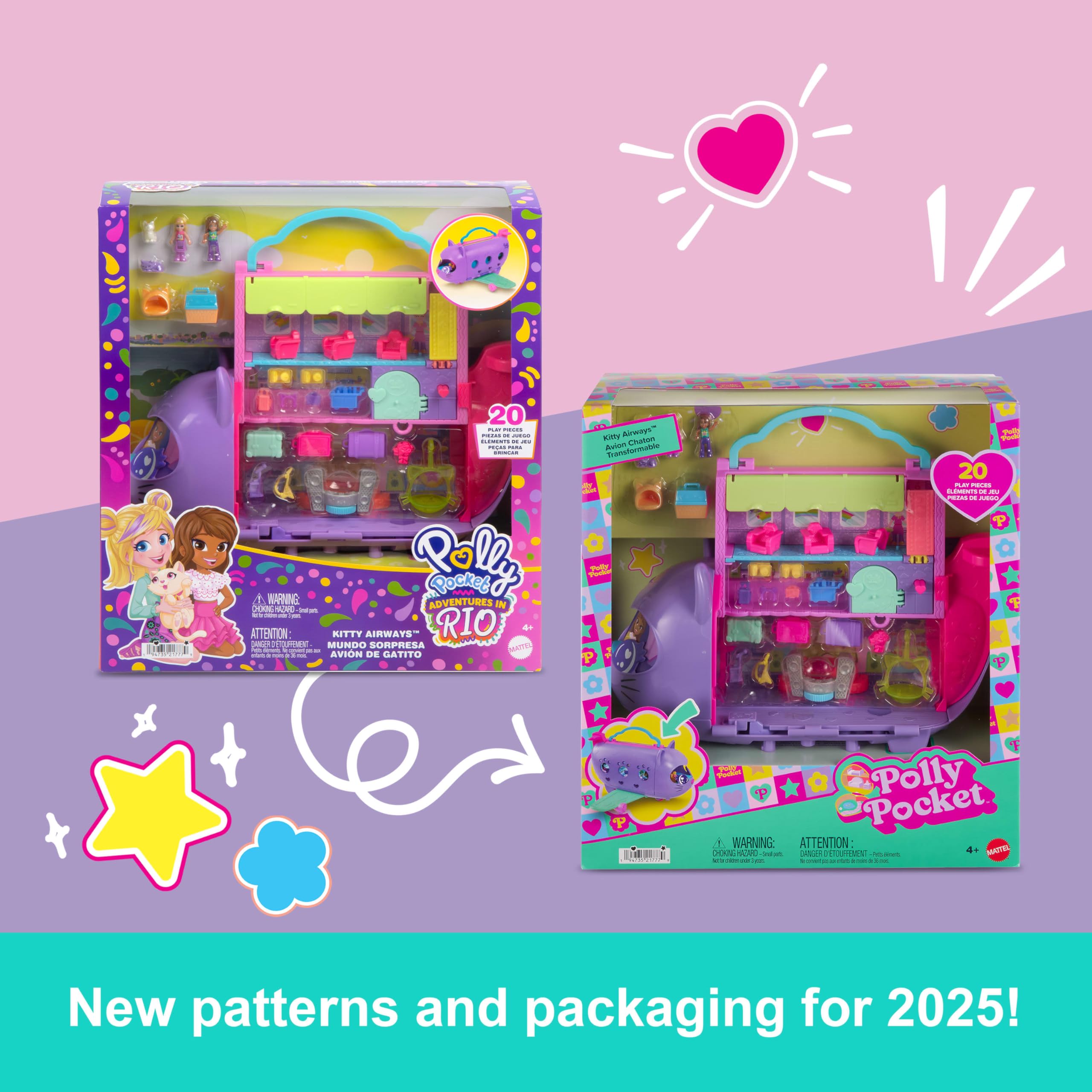 Polly Pocket Kitty Airways Airplane Playset with 2 Micro Dolls and 19 Accessories | Ages 4+ 7