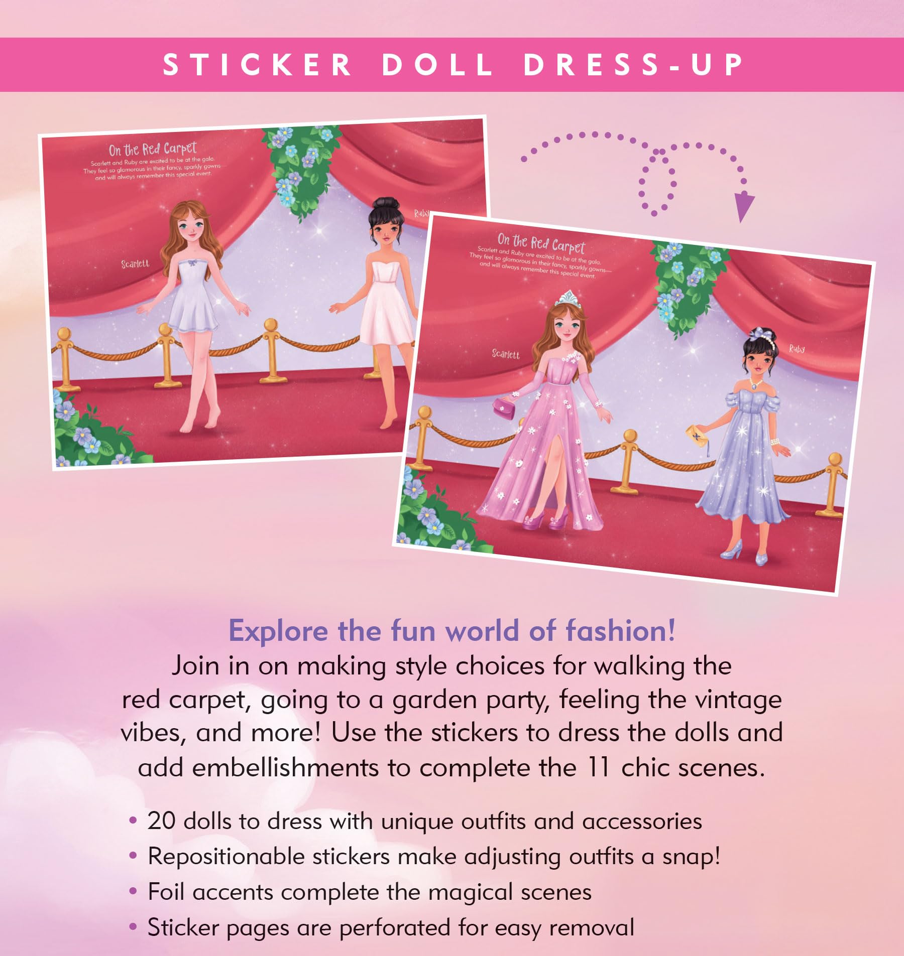 Peter Pauper Press Fashion Sticker Doll Dress-Up - 200+ Repositionable Stickers | 45 Pages | Ages 5-6