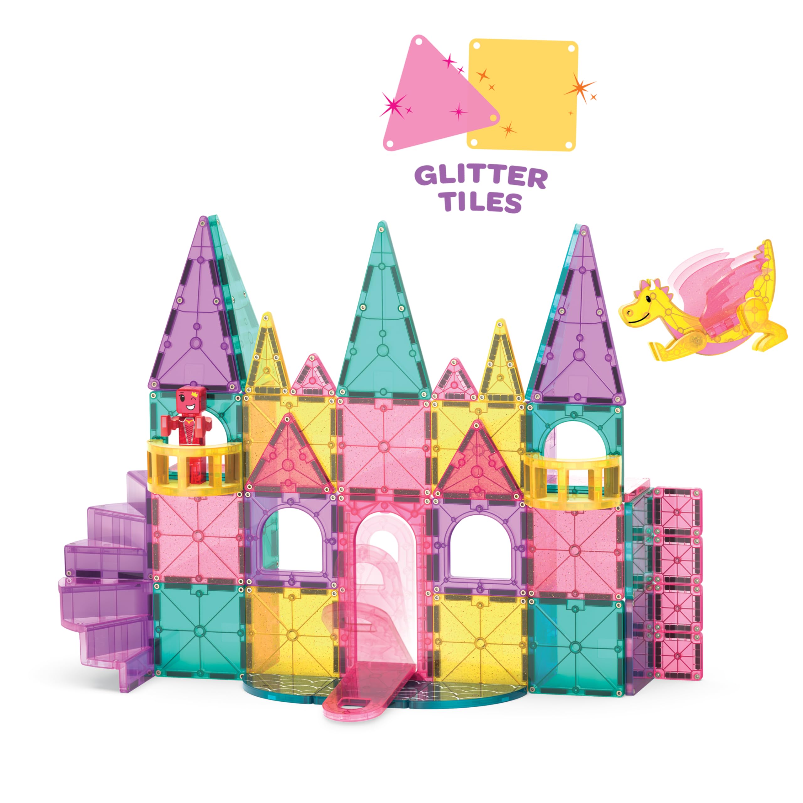 Magna-Tiles Castle DLX 48-Piece Magnetic Construction Set - Drawbridge, Dragon Figure & Spiral Staircase, Ages 3+ 3