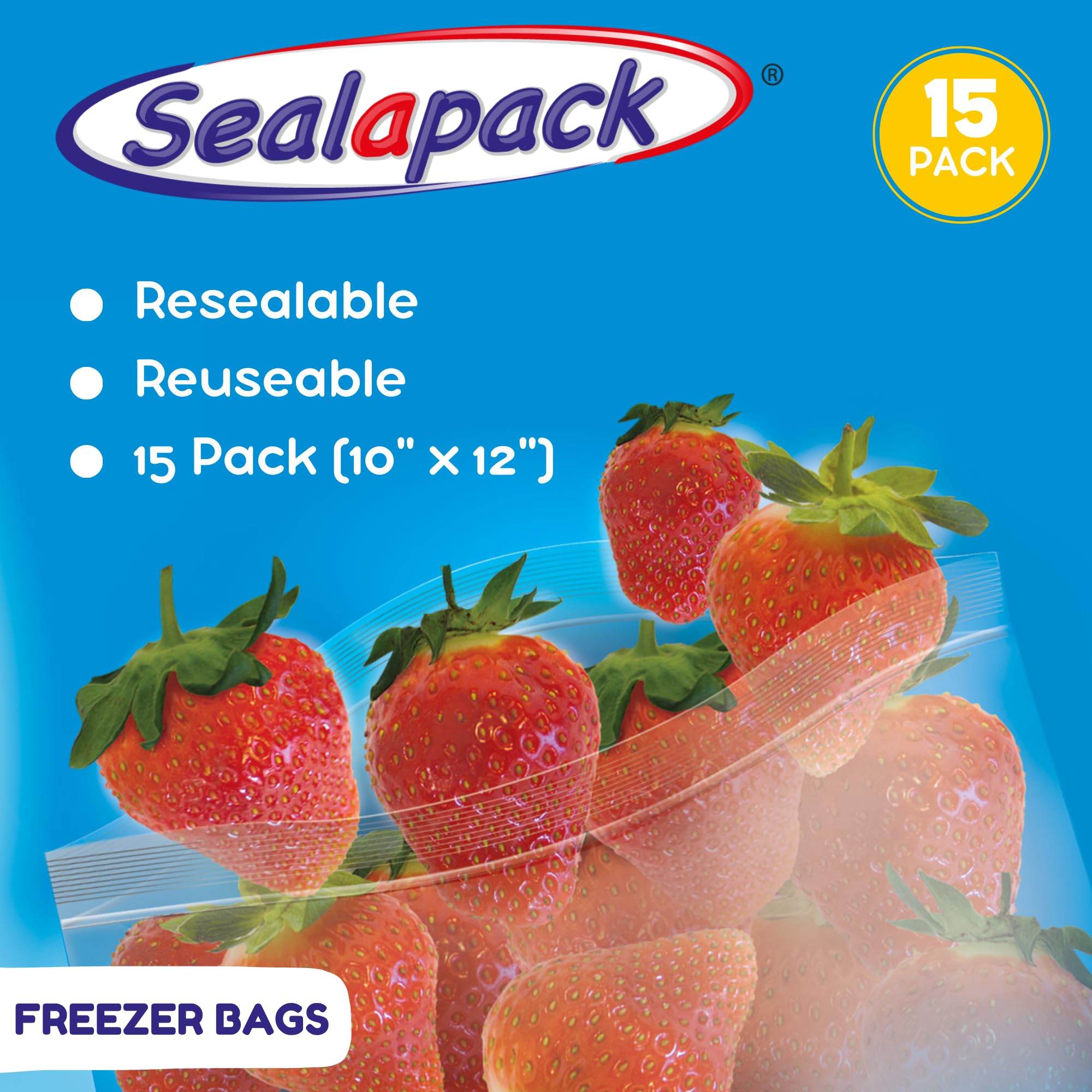 Sealapack, extragroße, wiederverwendbare Gefrierbeutel – 25,4 x 30,5 cm, wiederverschließbare Beutel zur Lebensmittelaufbewahrung (15 Stück)