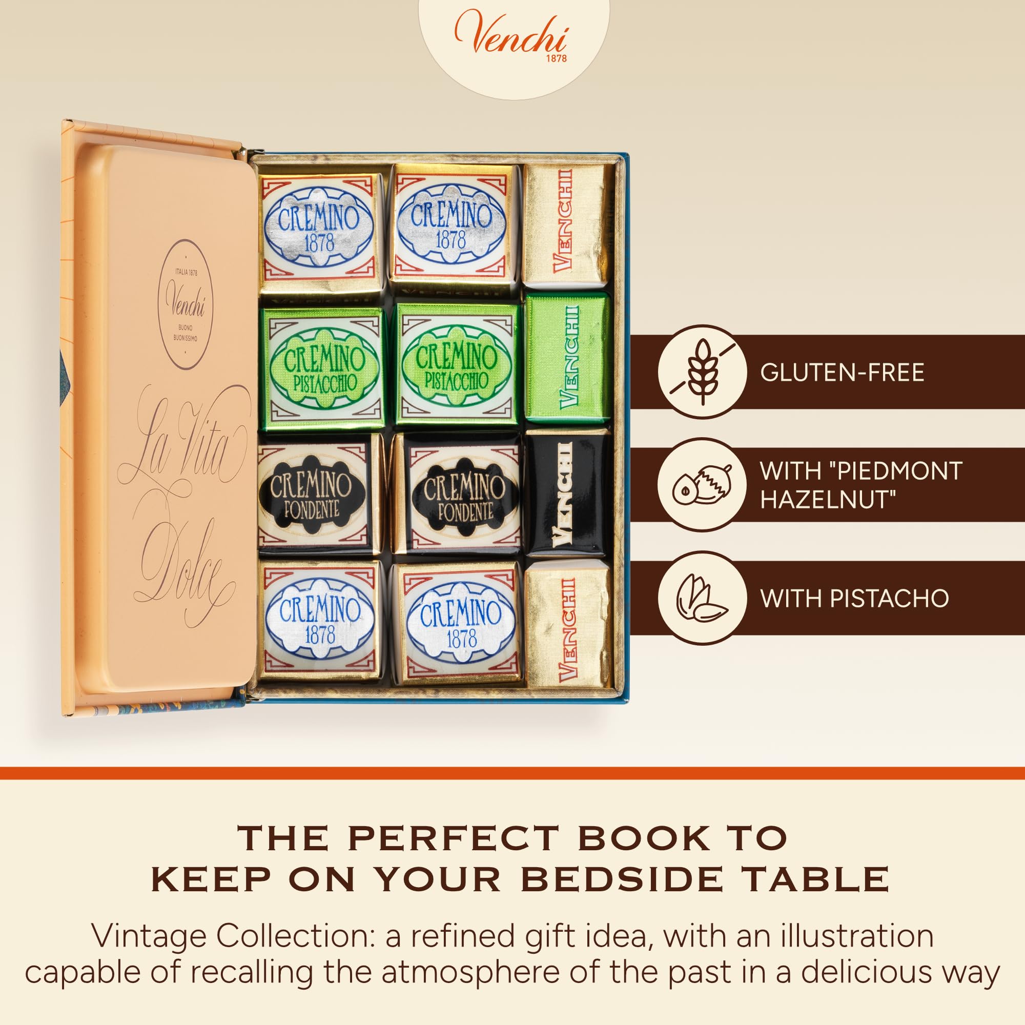 Venchi Cremini Chocolates Mini Book - Assorted Dark, Pistachio & Venezuela, 127g, Gluten Free 6