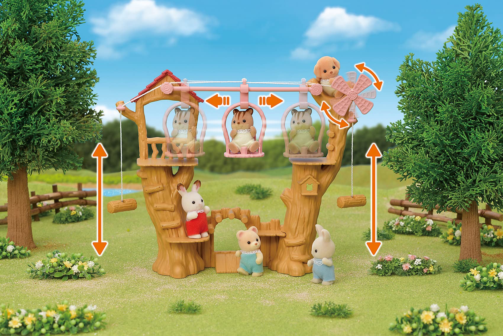 Sylvanian Families Baby Ropeway Park Playset - Ropeway Adventure with Milk Rabbit Baby 17