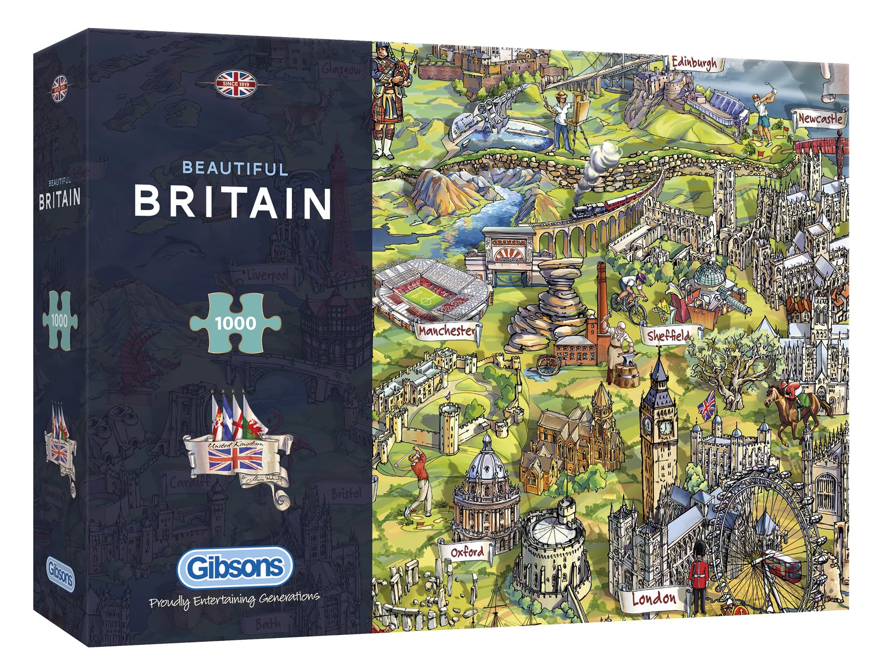 Beautiful Britain | 1000 Piece Jigsaw Puzzle | British Icons Map | Sustainable Puzzle for Adults | Premium 100% Recycled Board | Great Gift for Adults | Gibsons Games 1