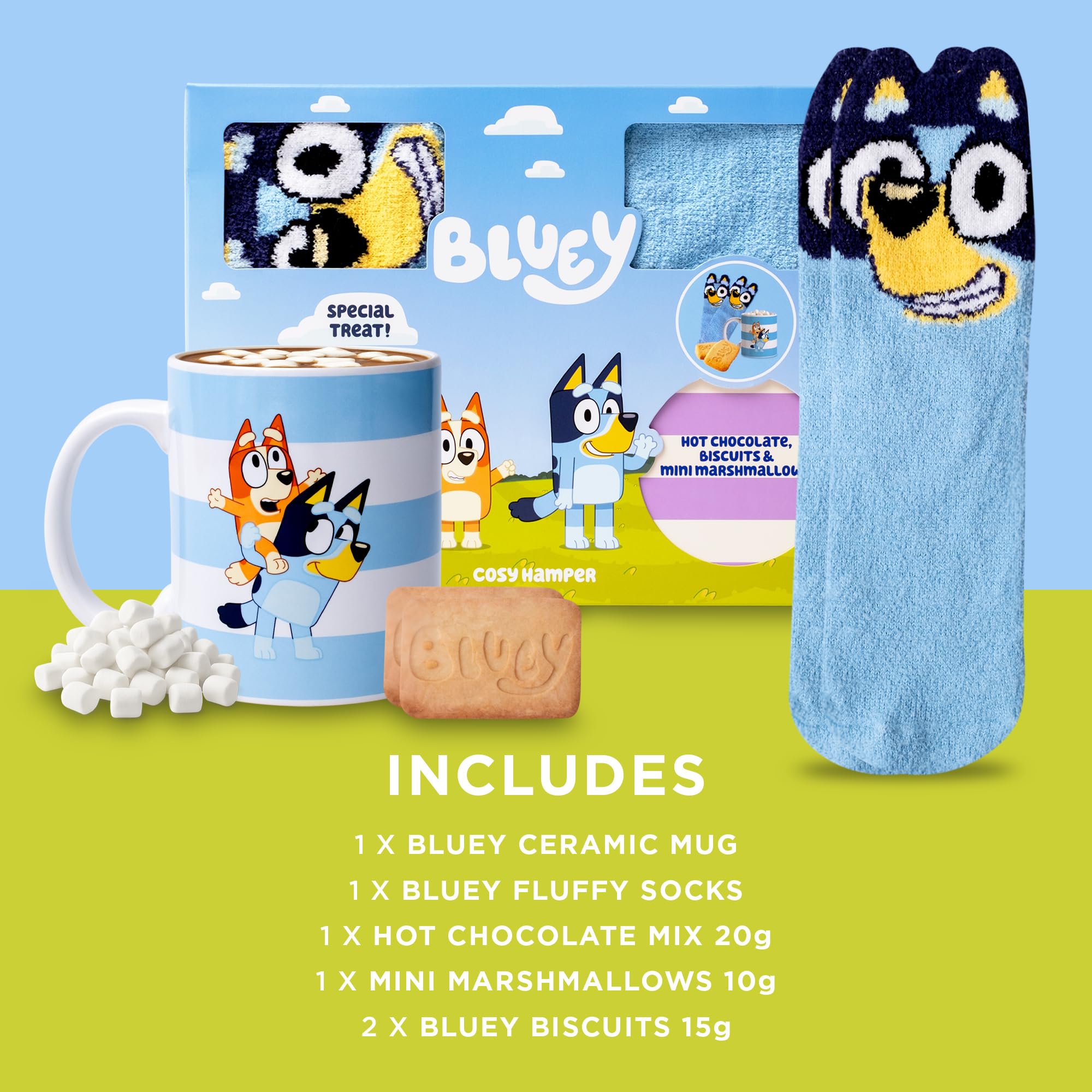 Bluey - Cosy Hot Chocolate Hamper with Ceramic Mug, Fluffy Socks & Dairy-Free Treats 11