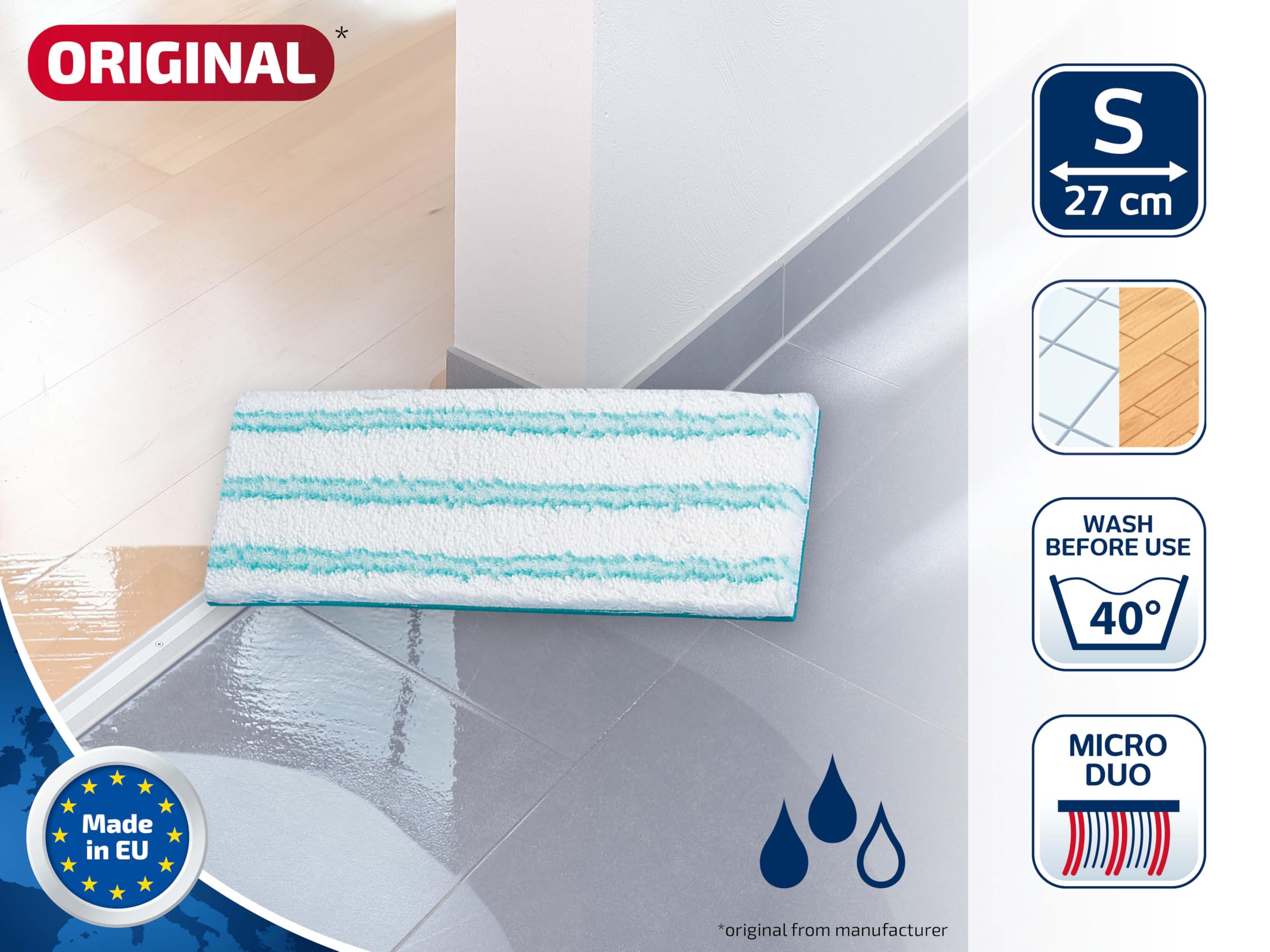Leifheit Picobello S Mop Replacement Pad - Micro Duo Micro Fibre, 27 cm Wide | Washable at 40°C 2