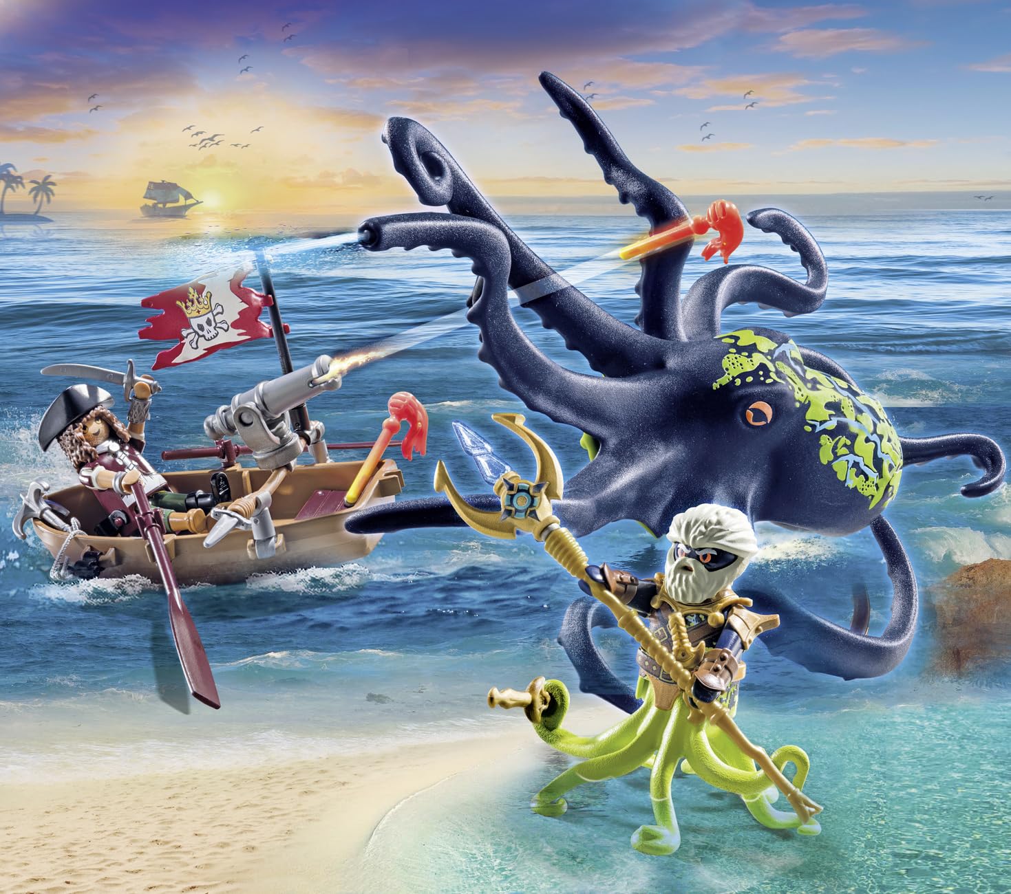 Playmobil 71419 Pirates: Pirate vs. Deeper – Battle with the Giant Octopus Playset for Kids 4+ 7