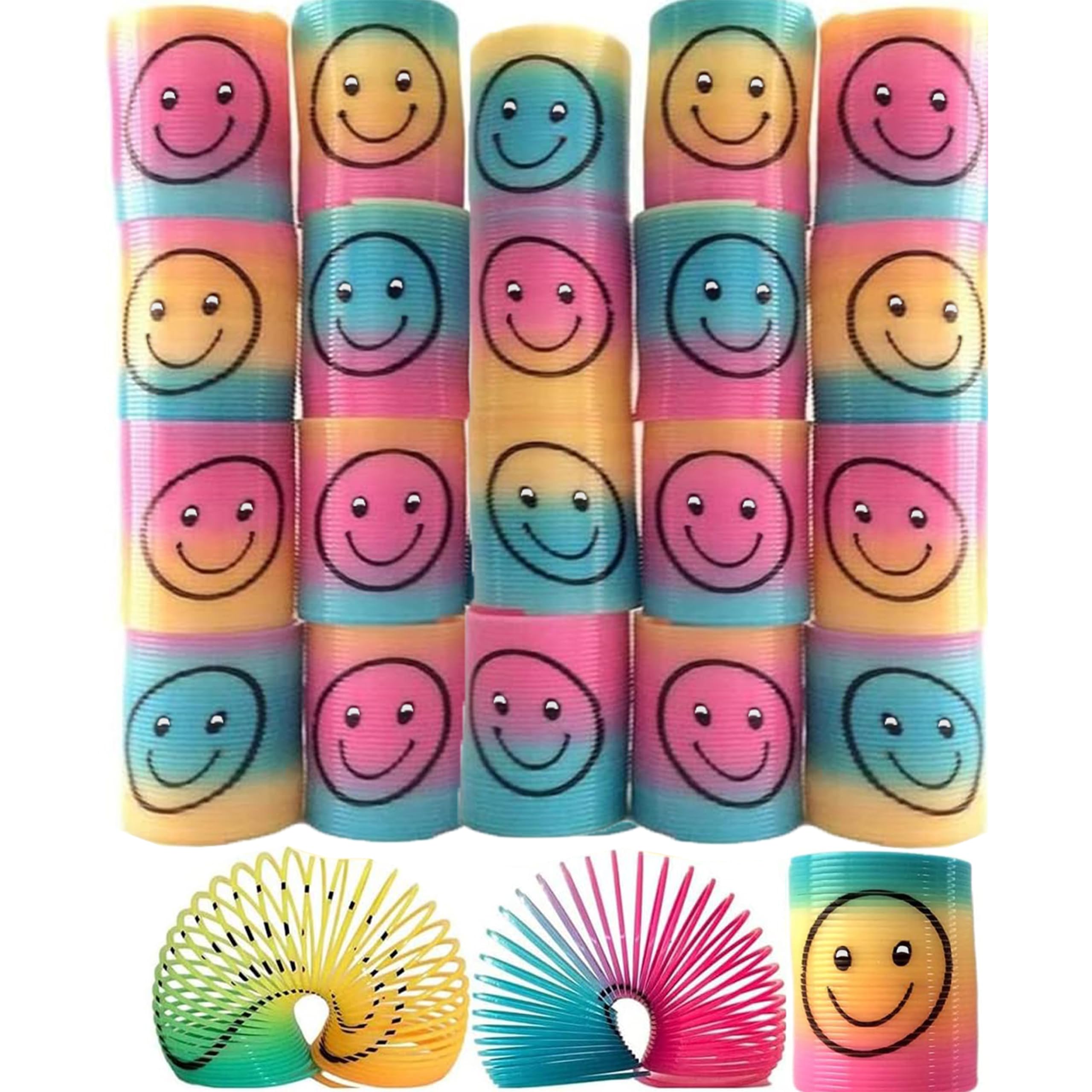 SHATCHI Mini Smile Face Springs - 12 Pcs Rainbow Slinky Fidget Toys for Kids | Stretches to 1 Meter 3