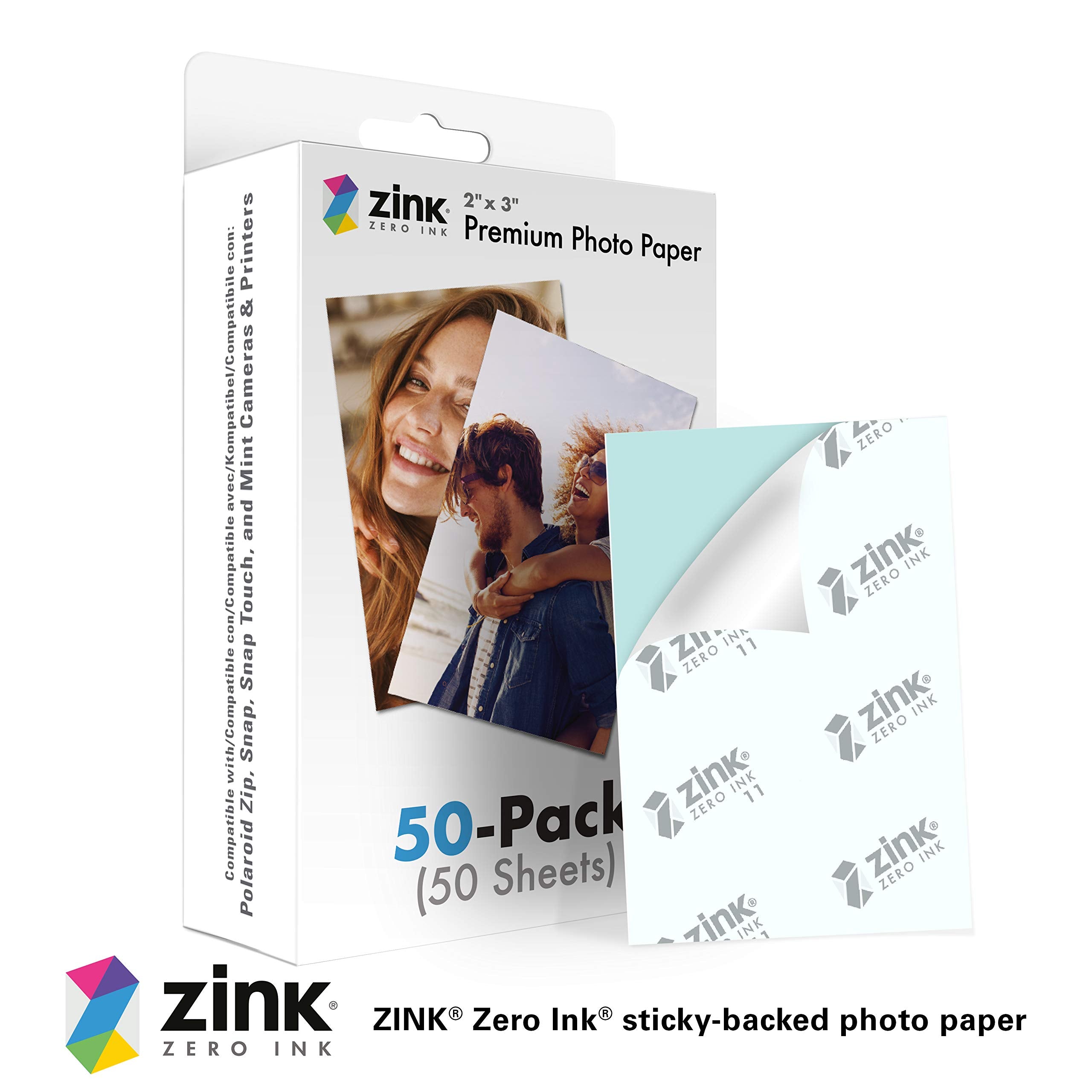 Zink Premium Photo Paper - 2" x 3" Size, 50-Pack | Zero Ink Technology | Sticky-Back 2