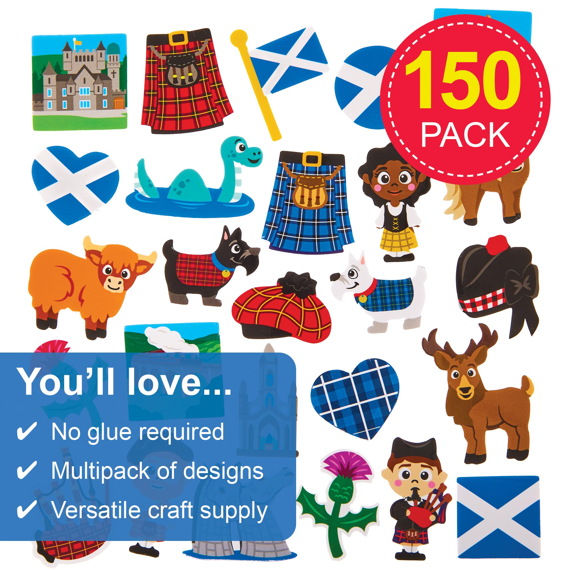 Baker Ross FX991 Scotland Foam Stickers - Pack of 150, 3D Self-Adhesive Embellishments 2