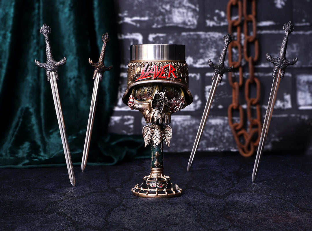 Nemesis Now Slayer Eagle Helmet Skull Logo Goblet - Gold Resin with Stainless Steel Insert