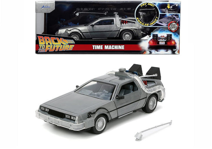 Jada Toys Time Machine Back to The Future 1:24 Scale Die-Cast Vehicle - Silver, LED Light, Ages 8+