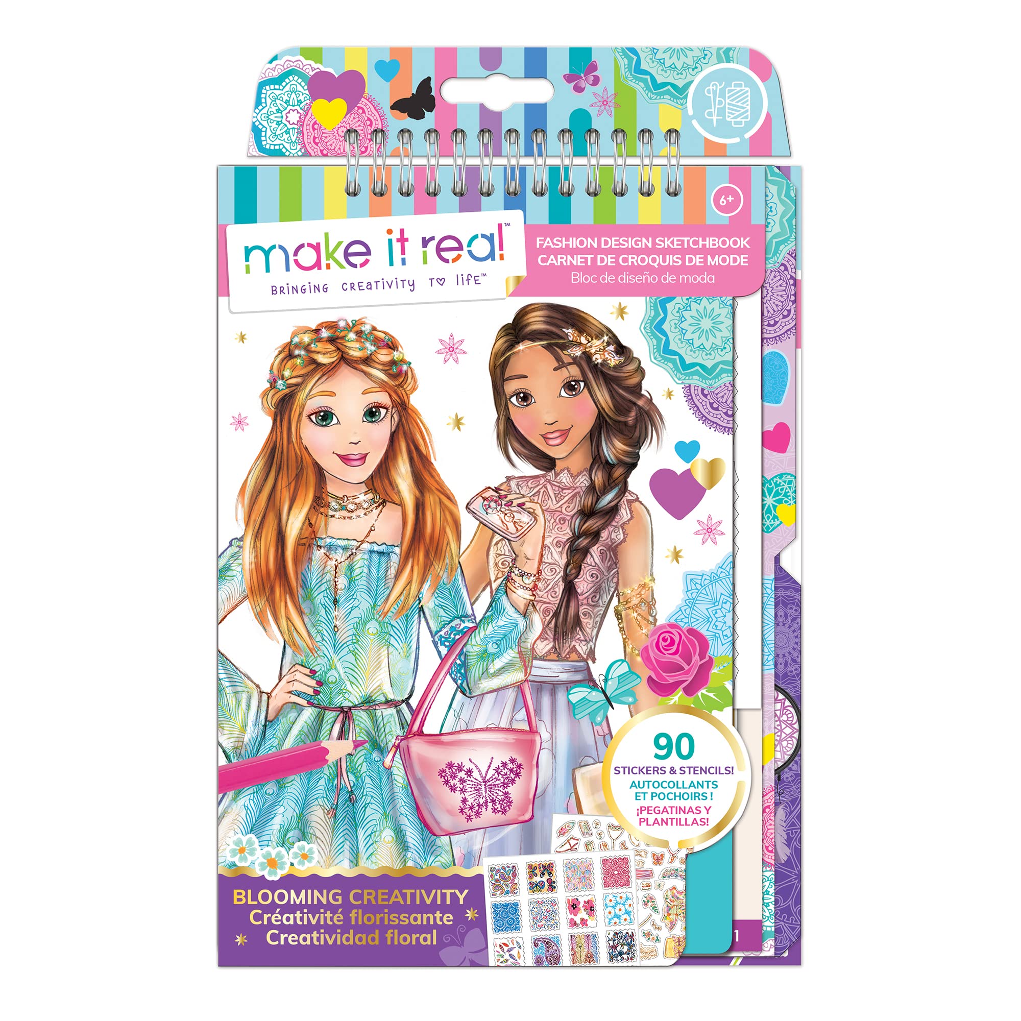 Make It Real Fashion Design Sketchbook: Blooming Creativity | Includes Stencils, Puffy Stickers, Foil Stickers | Ages 6+