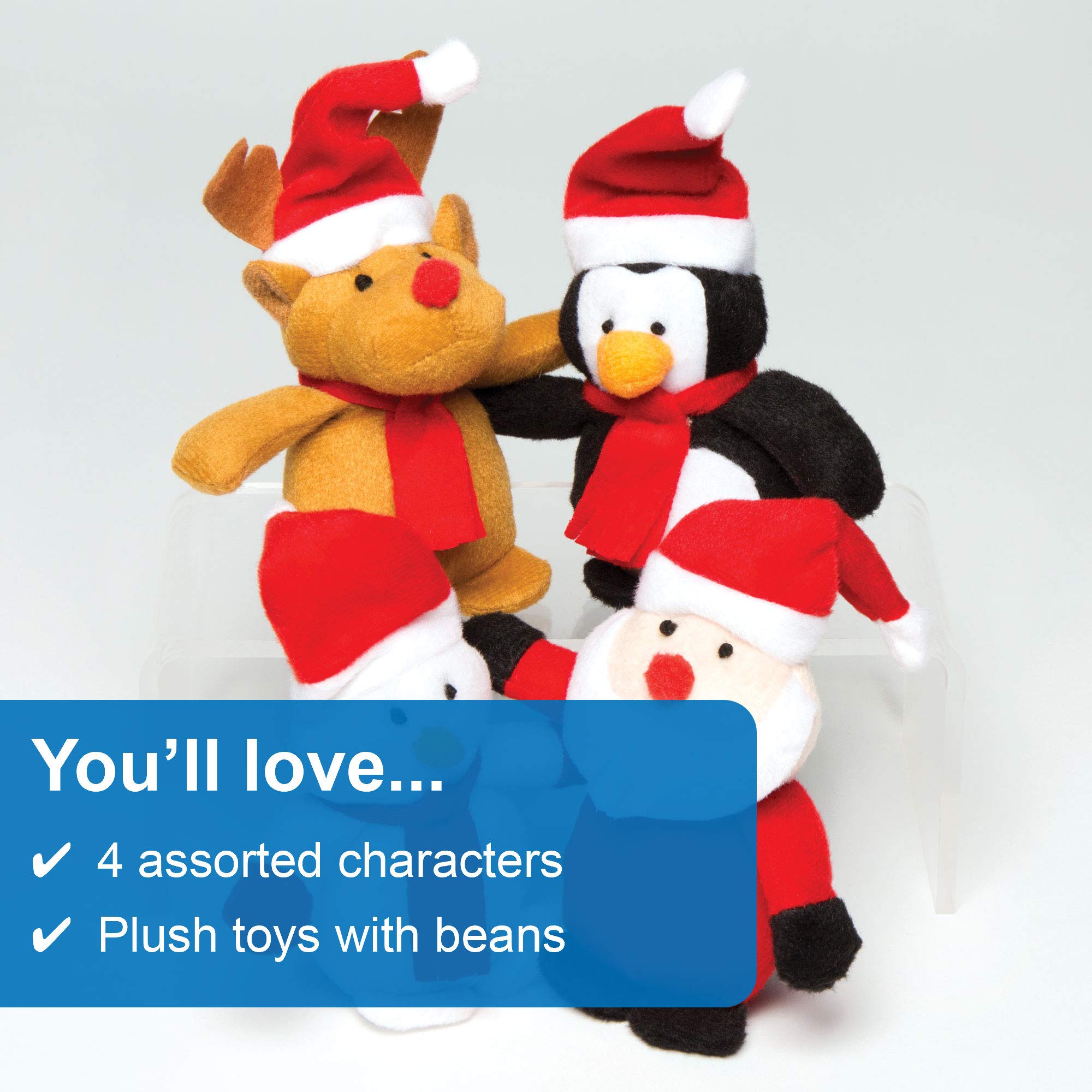 Baker Ross Christmas Bean Pals Cuddly Toys - 4 Assorted Plush Characters for Kids 12