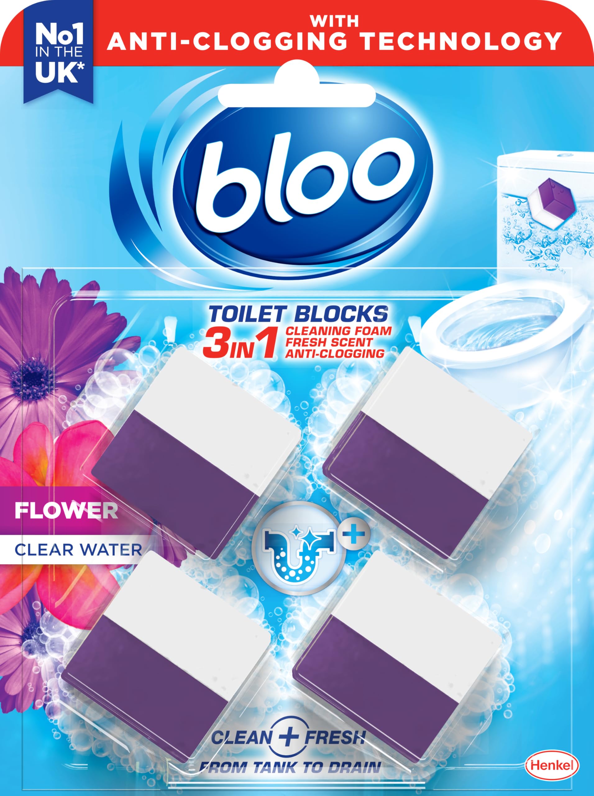 Bloo 3in1 Toilet Blocks - Limescale Remover & Cleaner | 4 Count Pack