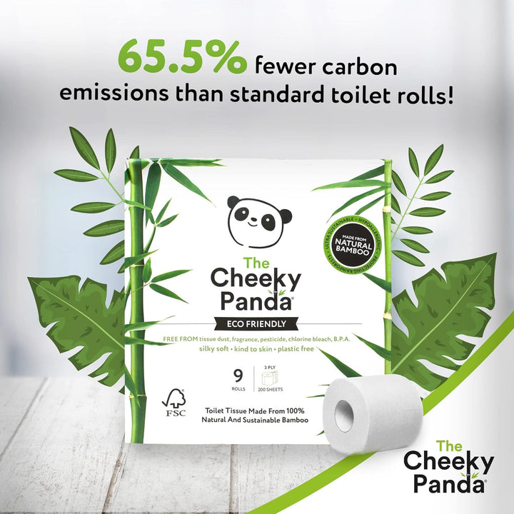 The Cheeky Panda - Bamboo Toilet Paper 9 Rolls | Plastic-Free, FSC-Certified, Hypoallergenic
