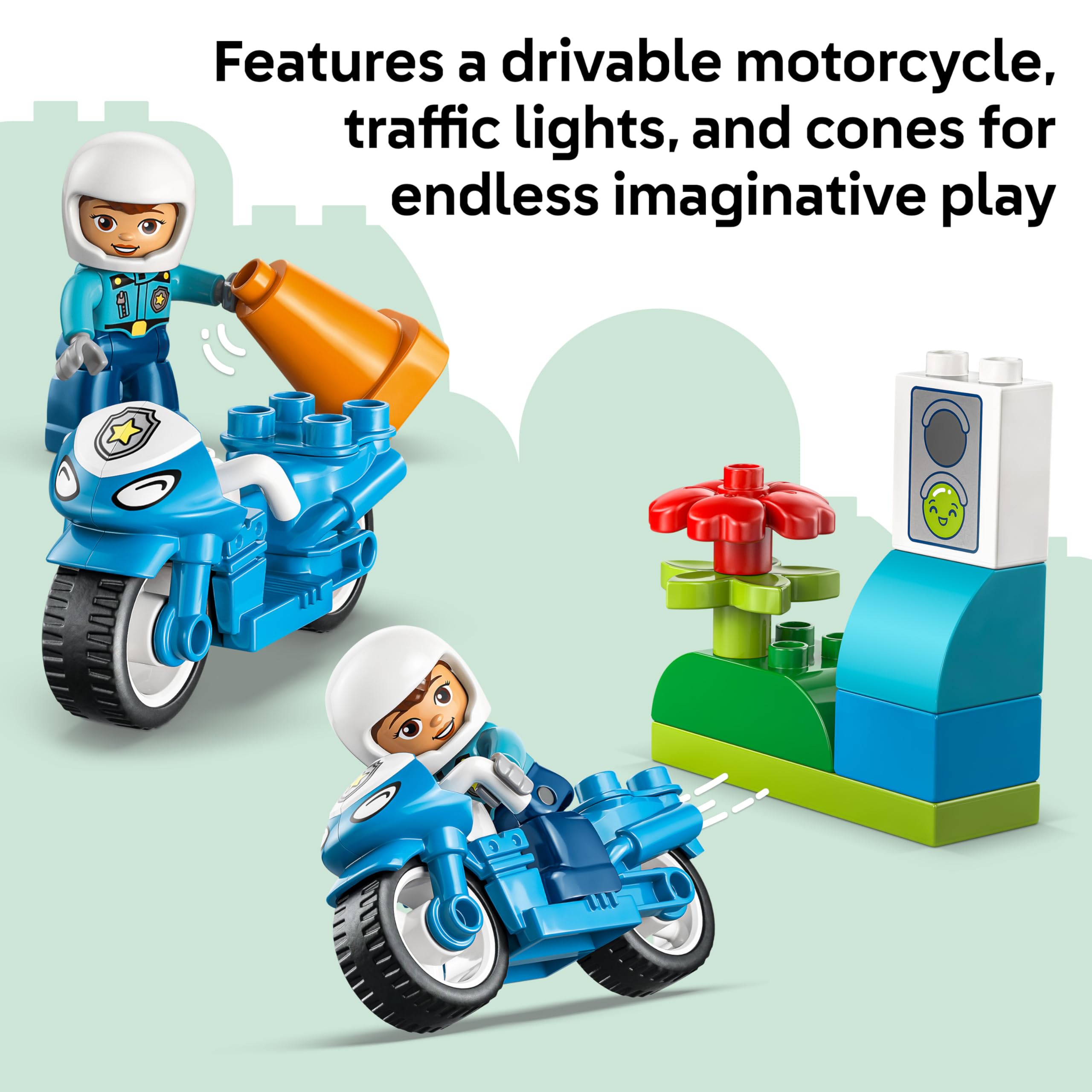 LEGO DUPLO 10471 Blue Police Motorcycle Building Set for Toddlers 2+ | Motor Skills & Traffic Learning 5
