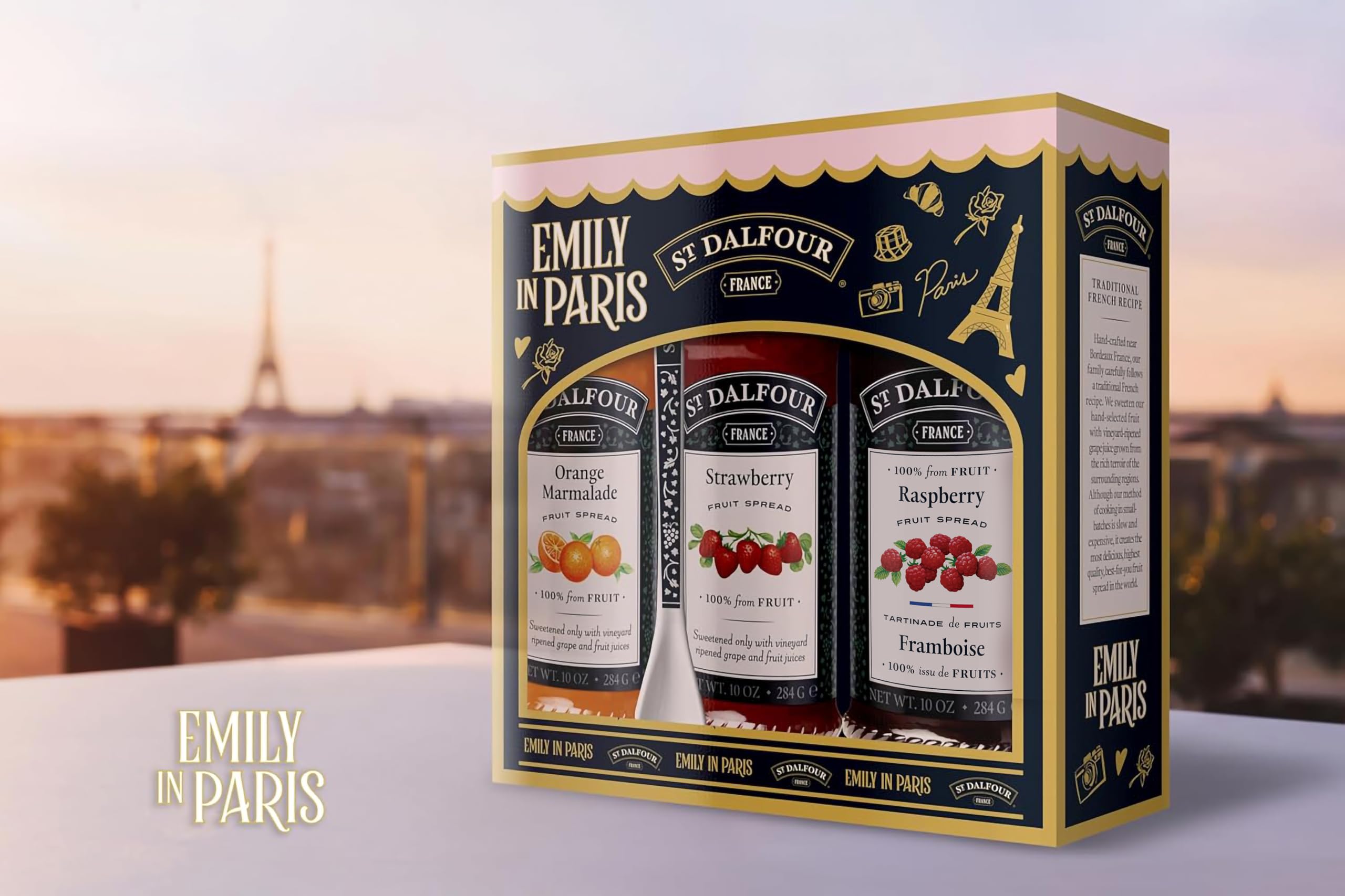 St Dalfour Emily in Paris Gift Set – 3 Gourmet Fruit Preserves with Ceramic Serving Spoon 2