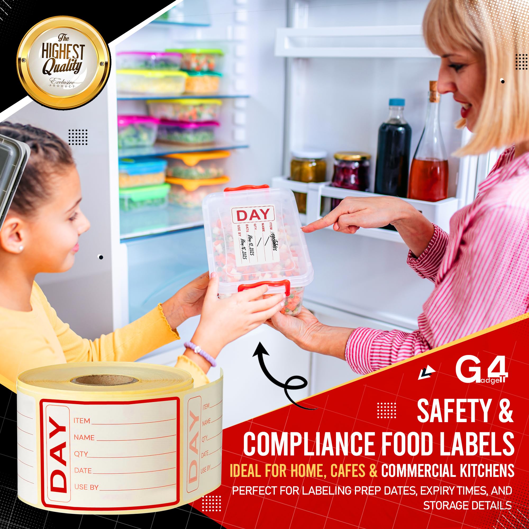 G4GADGET Food Labels Roll - Use By | 500 Stickers | 50x75mm Writable Yellow Paper 3