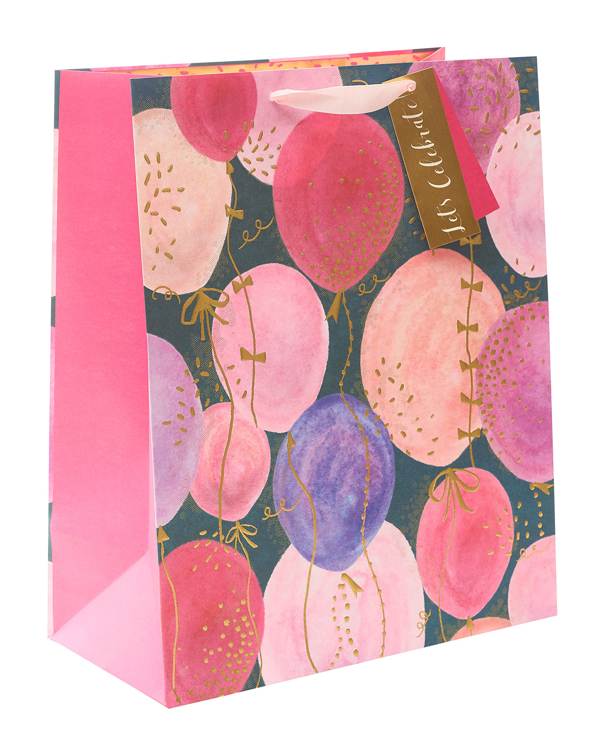UK Greetings Large Gift Bag for Her/Friend - Pink Balloons Design | FSC Certified Paper