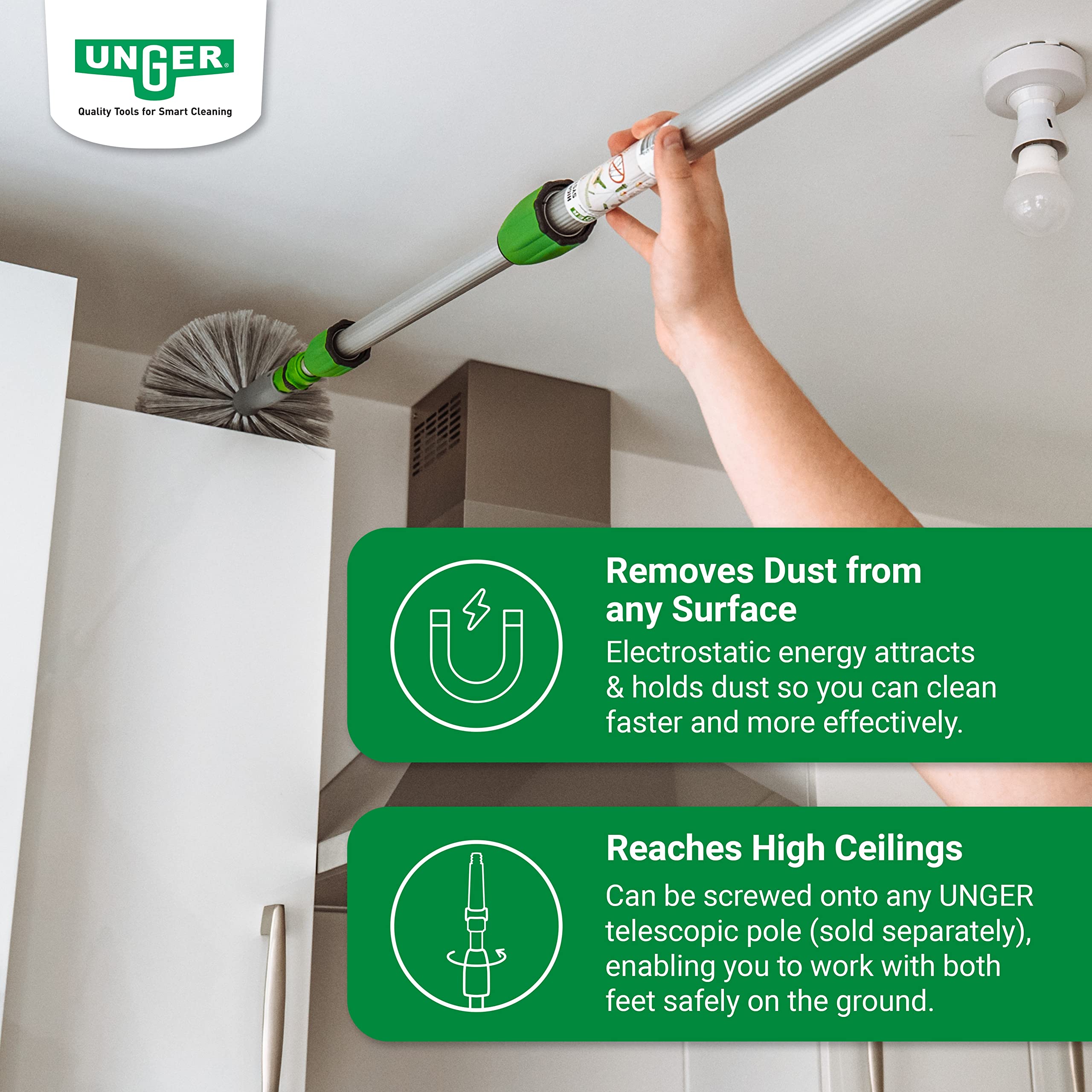 Unger StarDuster Cobweb Brush - Grey Dome-Shaped Duster for Walls, Corners & Ceilings 5