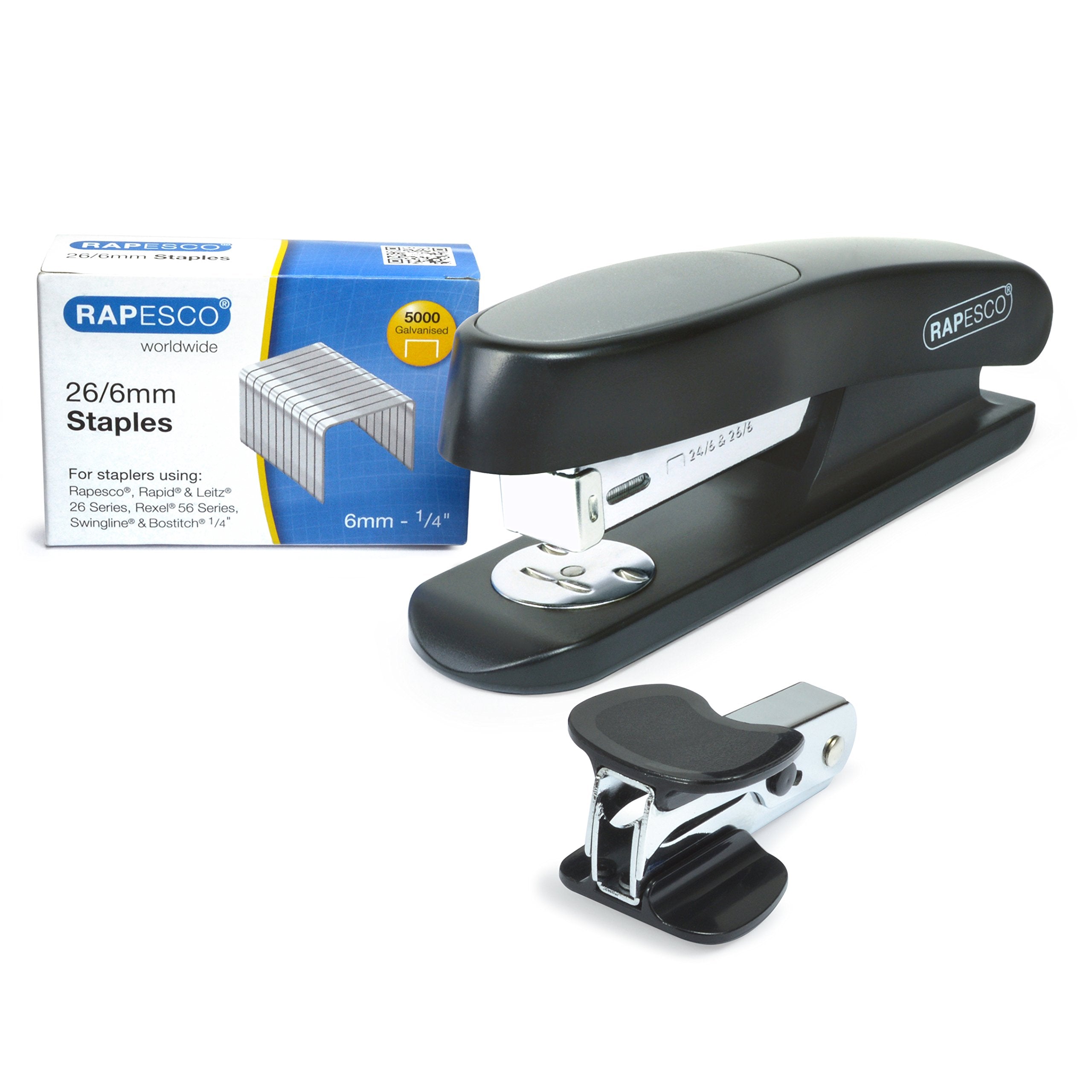 RAPESCO 1472 ECO Sting Ray Desktop Stapler - Half Strip, Black, Includes R4 Remover & 5000 Staples 1